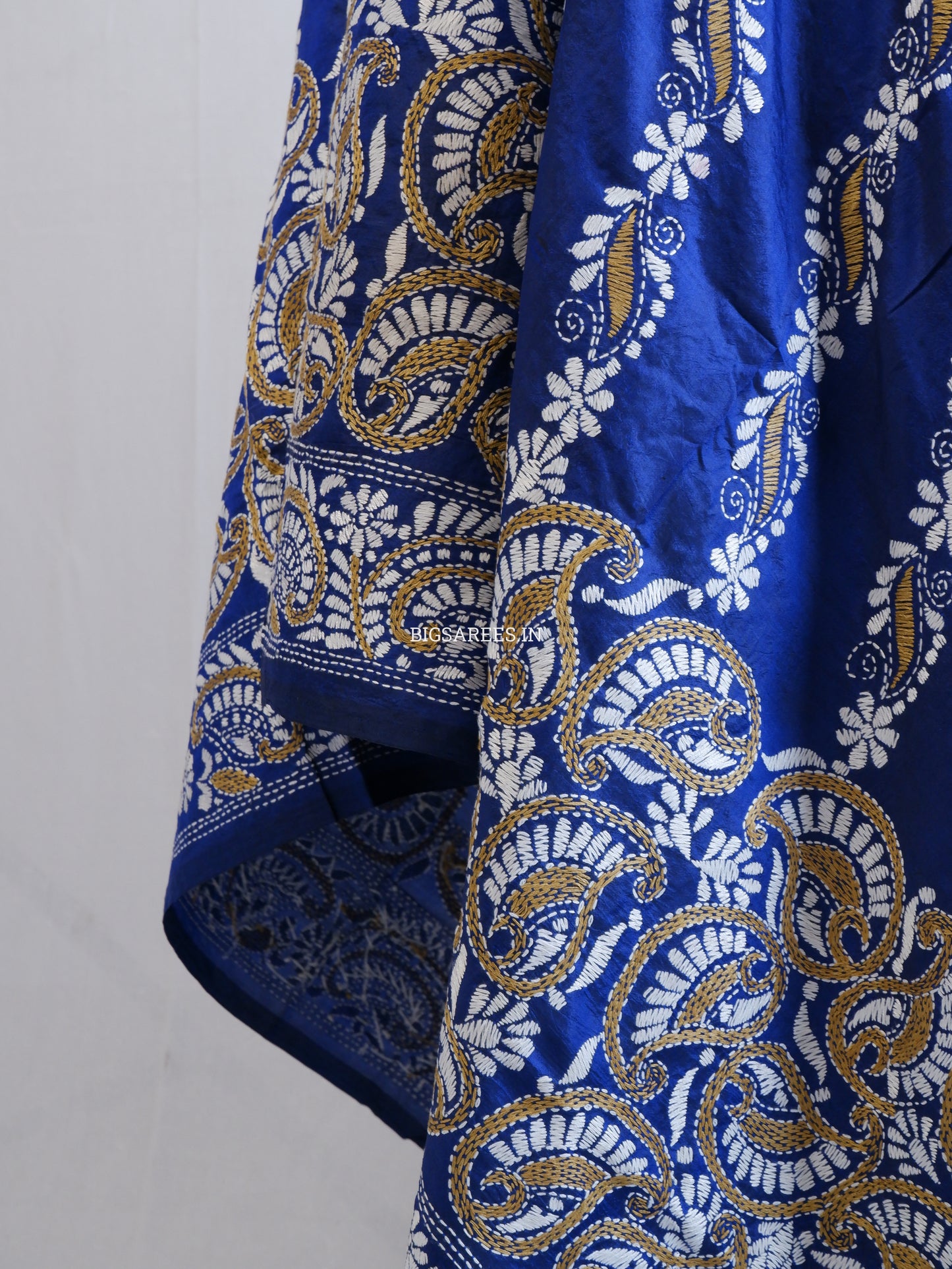 Kantha Hand-Embroidered Dupatta | Pure Bangalore Silk | Silk Marked | Blue