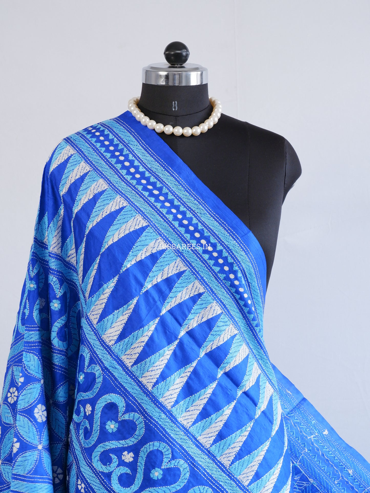 Kantha Hand-Embroidered Dupatta | Pure Bangalore Silk | Silk Marked | Royal Blue