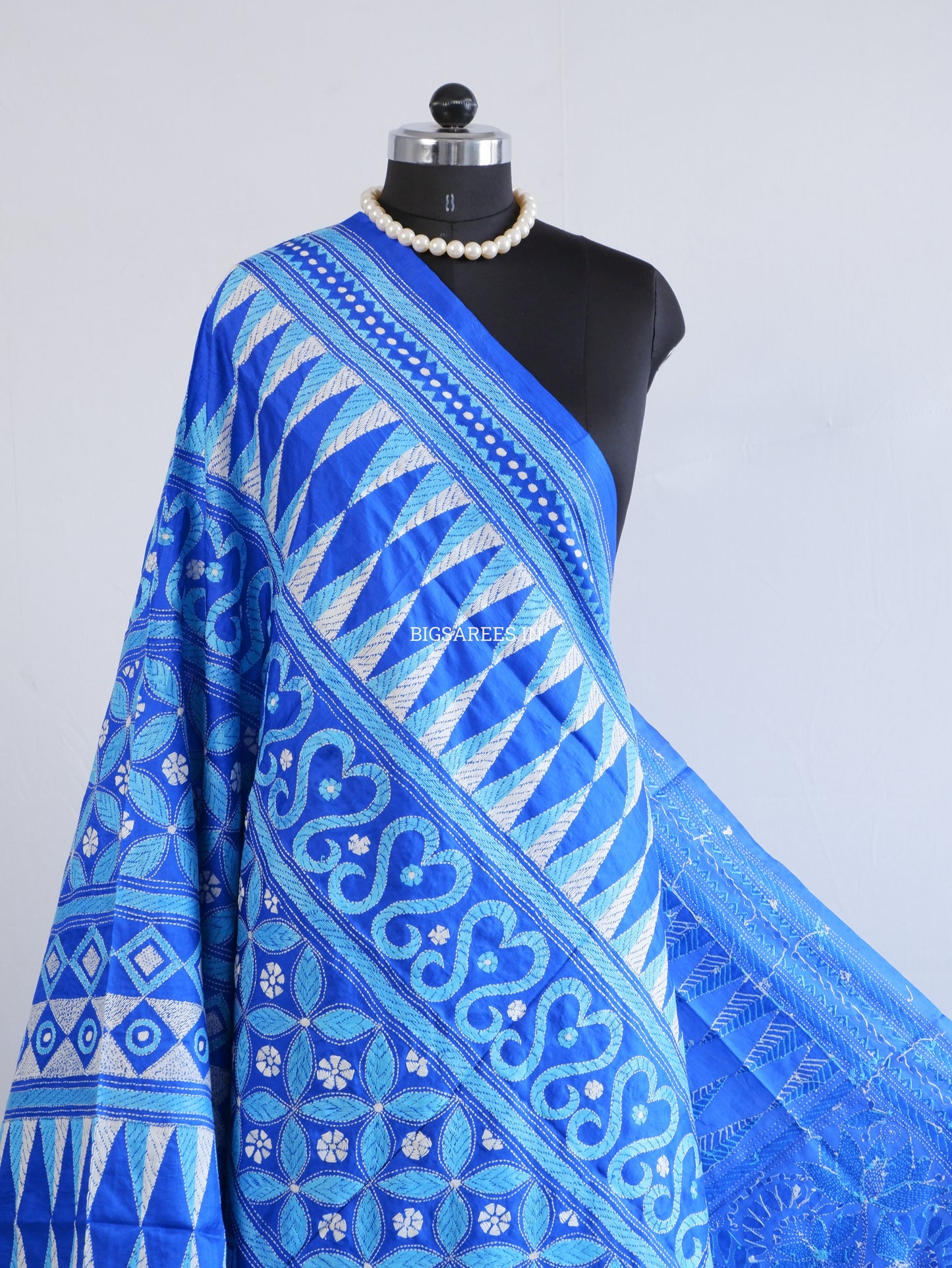 Kantha Hand-Embroidered Dupatta | Pure Bangalore Silk | Silk Marked | Royal Blue