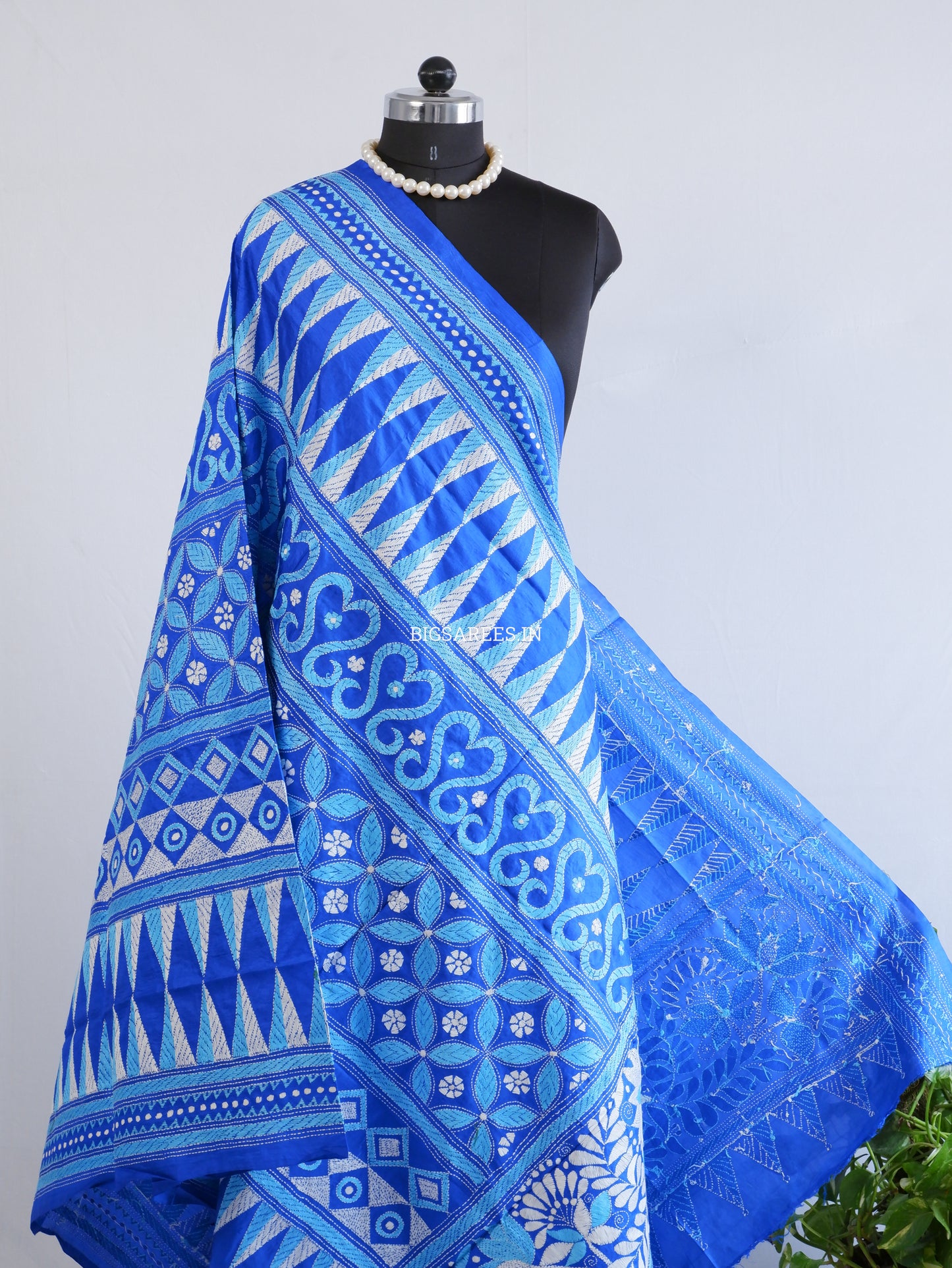 Kantha Hand-Embroidered Dupatta | Pure Bangalore Silk | Silk Marked | Royal Blue