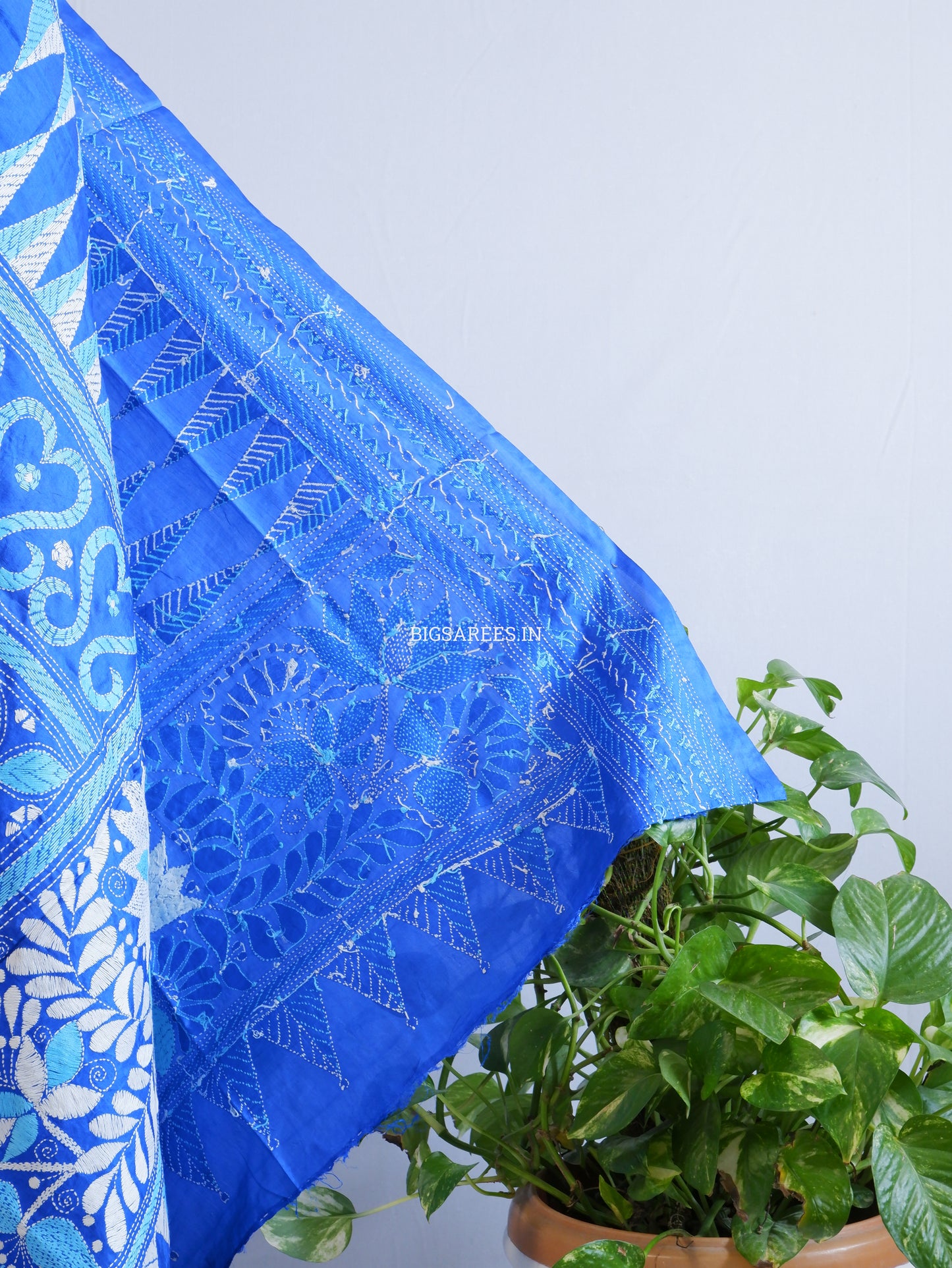 Kantha Hand-Embroidered Dupatta | Pure Bangalore Silk | Silk Marked | Royal Blue