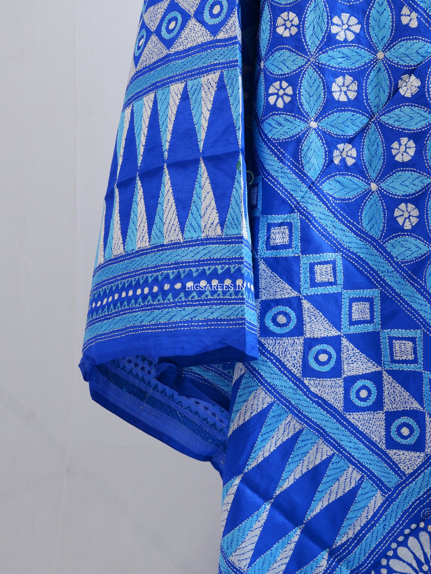 Kantha Hand-Embroidered Dupatta | Pure Bangalore Silk | Silk Marked | Royal Blue