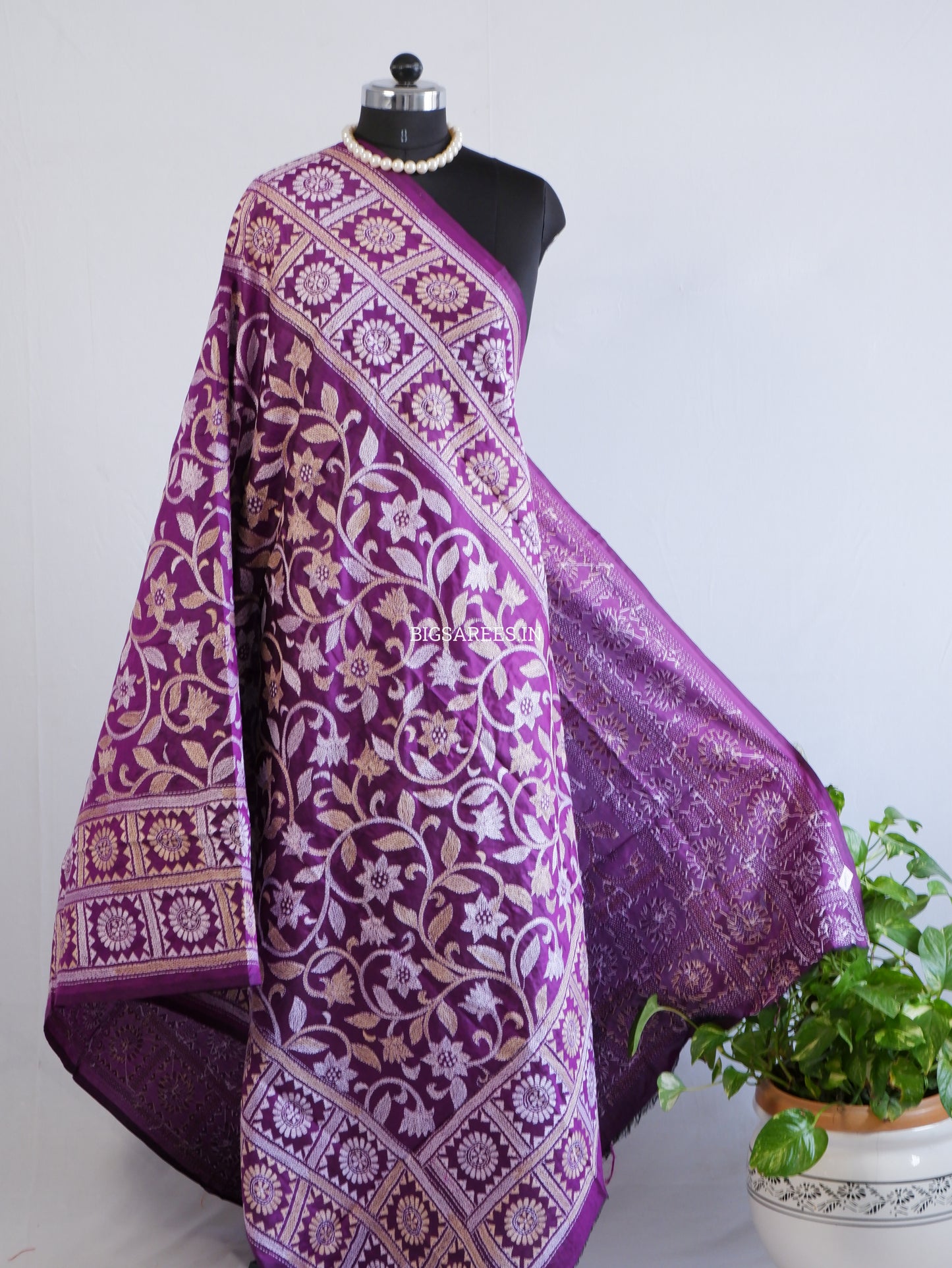 Kantha Hand-Embroidered Dupatta | Pure Bangalore Silk | Silk Marked | Purple