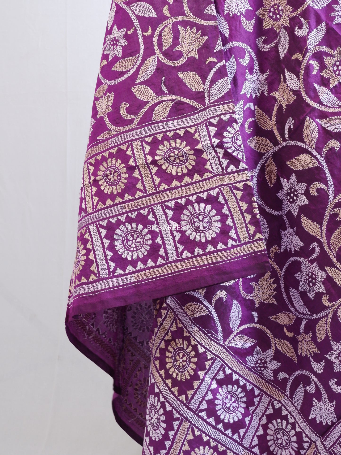Kantha Hand-Embroidered Dupatta | Pure Bangalore Silk | Silk Marked | Purple