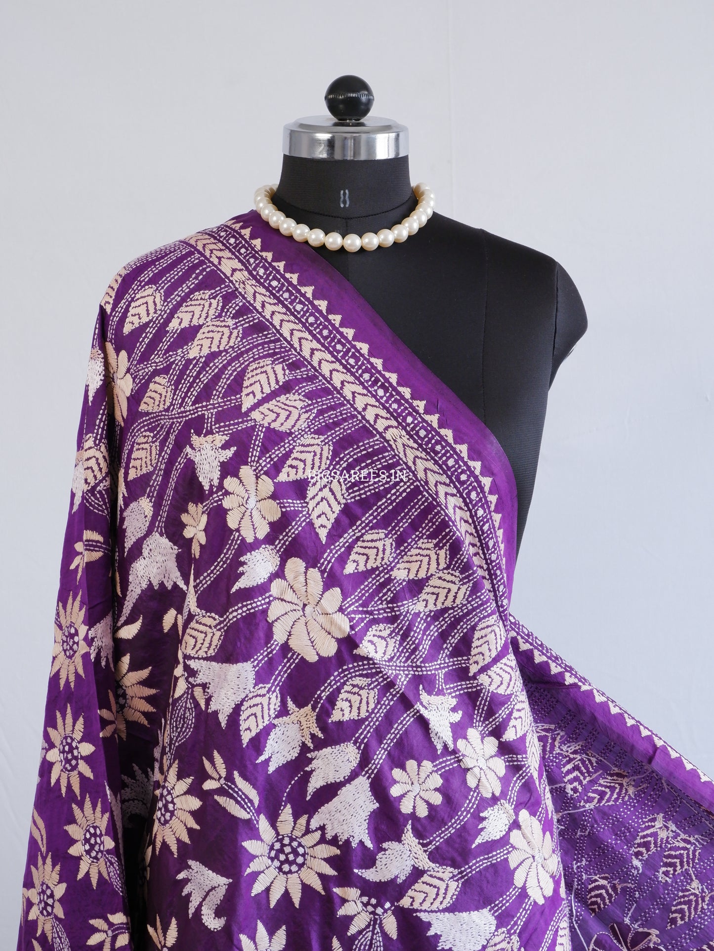 Kantha Hand-Embroidered Dupatta | Pure Bangalore Silk | Silk Marked | Purple