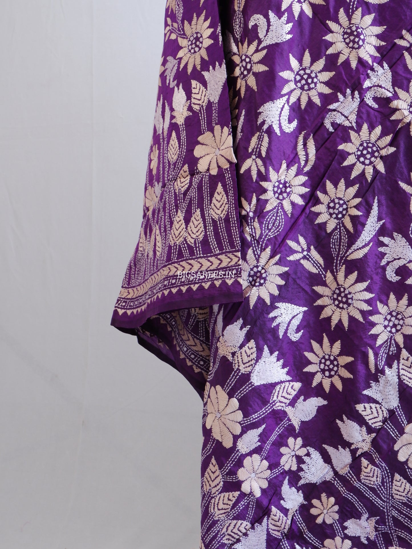 Kantha Hand-Embroidered Dupatta | Pure Bangalore Silk | Silk Marked | Purple