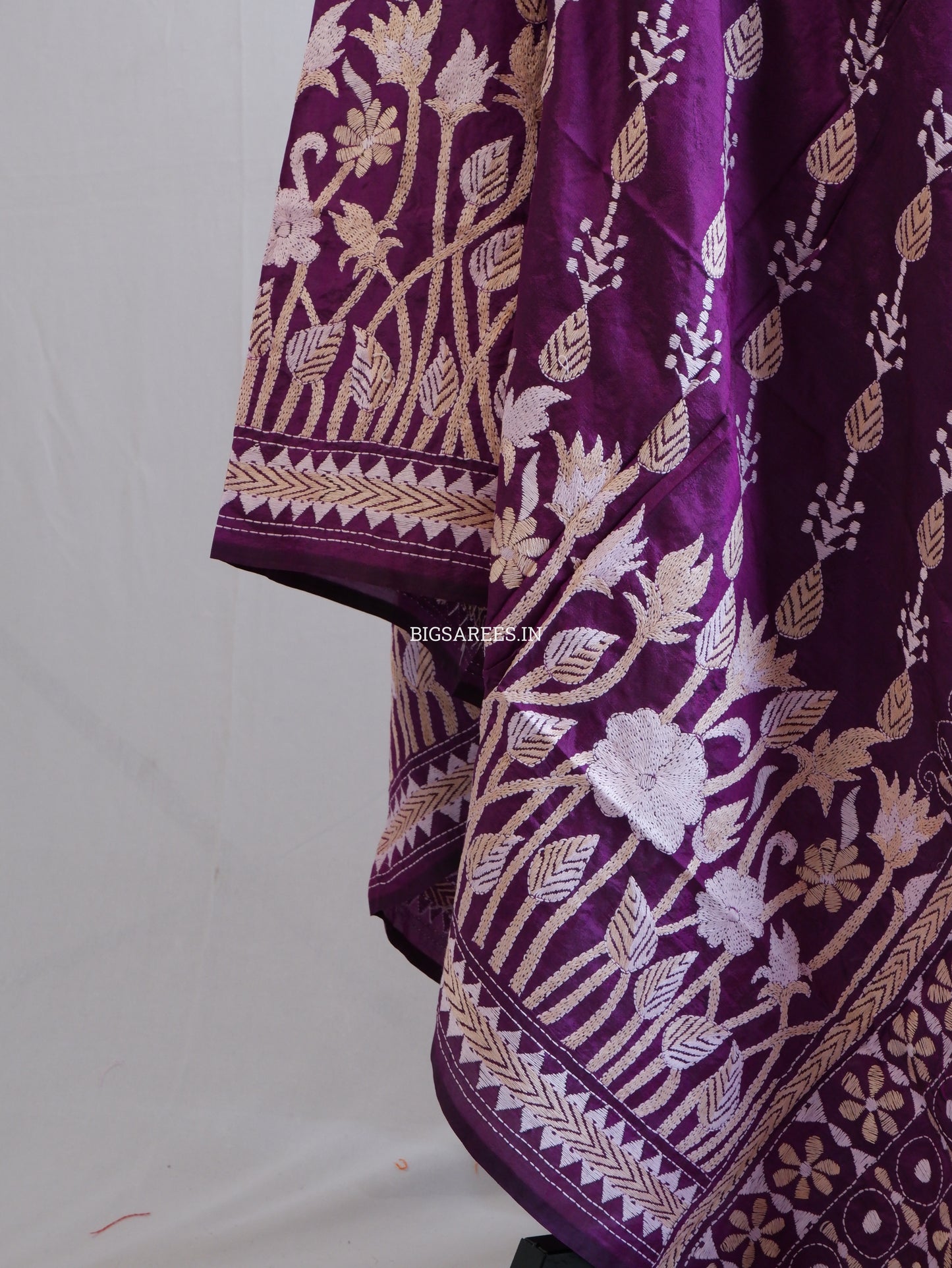 Kantha Hand-Embroidered Dupatta | Pure Bangalore Silk | Silk Marked | Purple