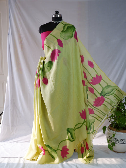 Bishnupuri Hand-Painted  Silk Saree | Pure Silk | Made-On-Order | Silk Mark Certified