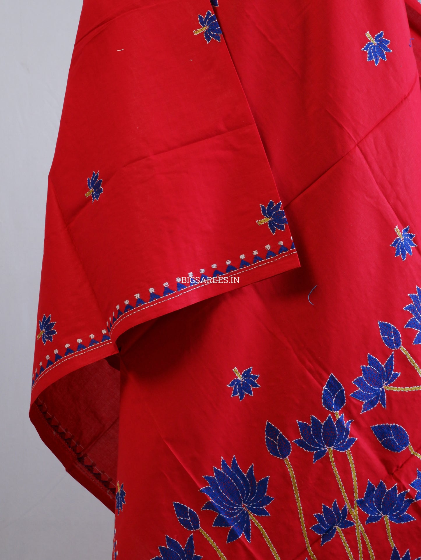 Hand-Embroidered Kantha Stitch Dupatta | Khadi Cotton | Red
