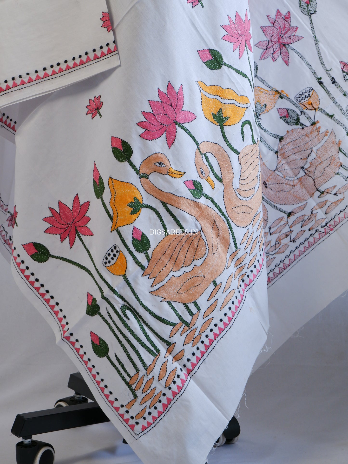 Hand-Embroidered Kantha Stitch Dupatta | Khadi Cotton | White
