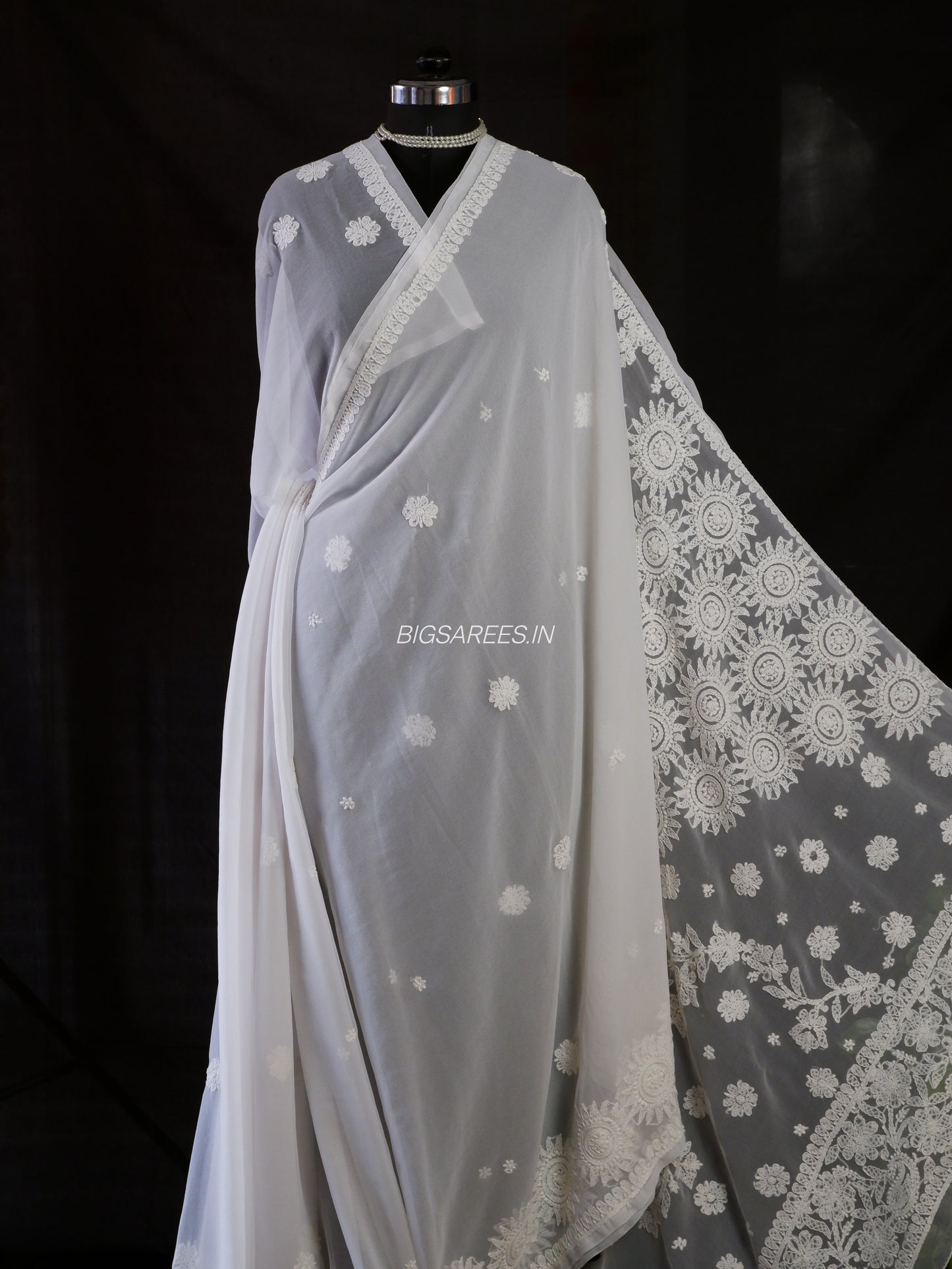 Chikankari Hand Embroidered Saree | Semi Georgette | White