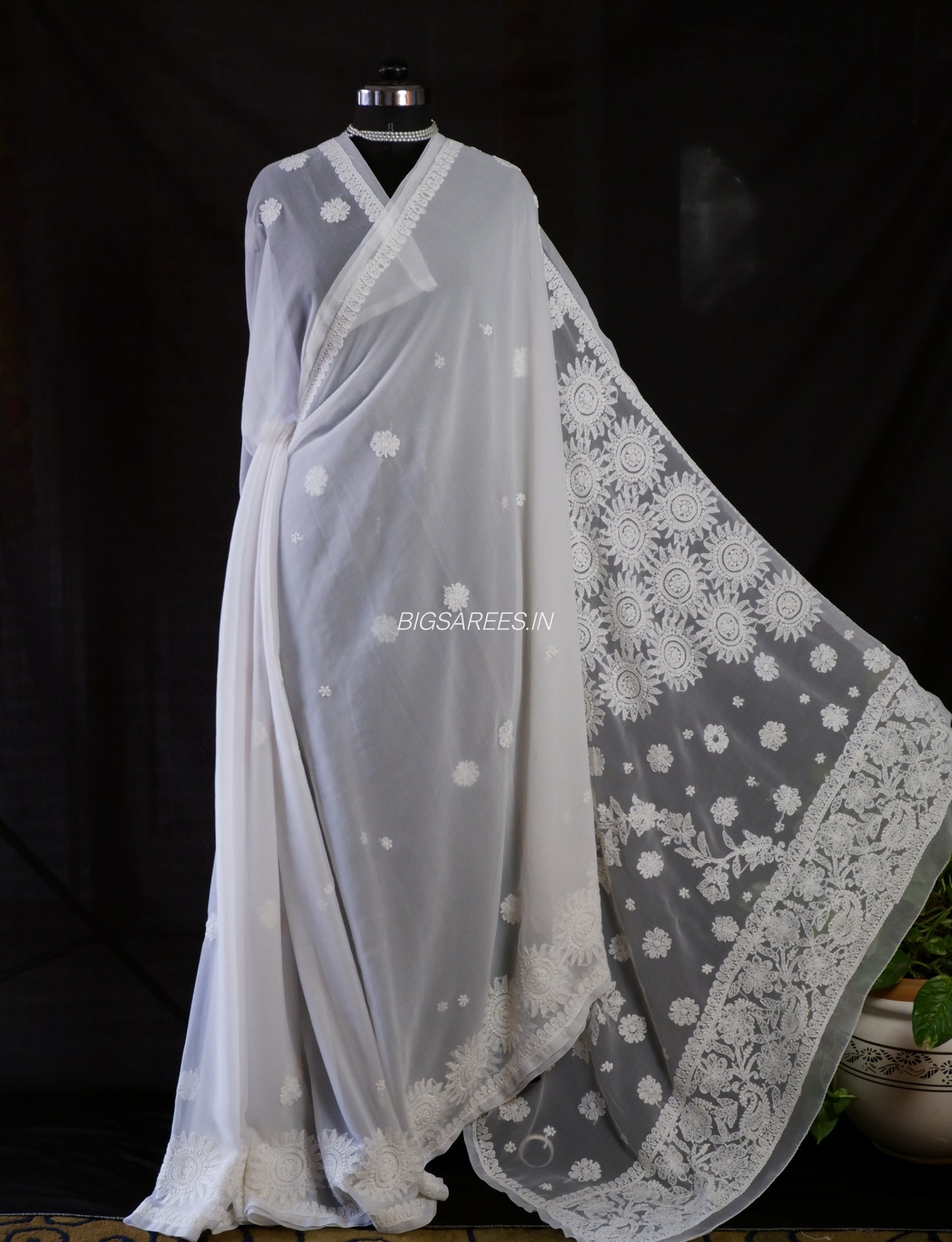 Chikankari Hand Embroidered Saree | Semi Georgette | White