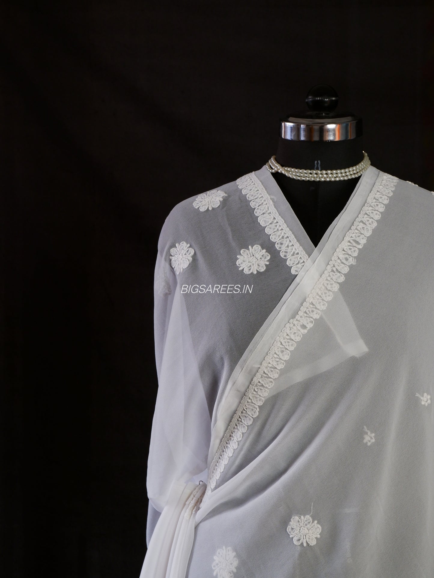 Chikankari Hand Embroidered Saree | Semi Georgette | White