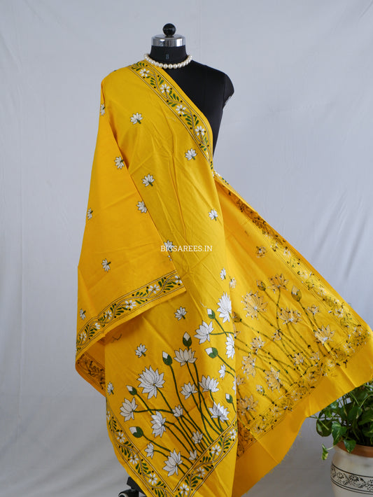 Hand-Embroidered Kantha Stitch Dupatta | Khadi Cotton | Yellow