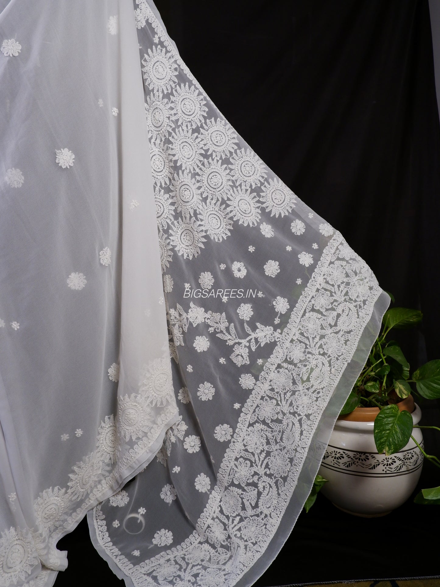 Chikankari Hand Embroidered Saree | Semi Georgette | White