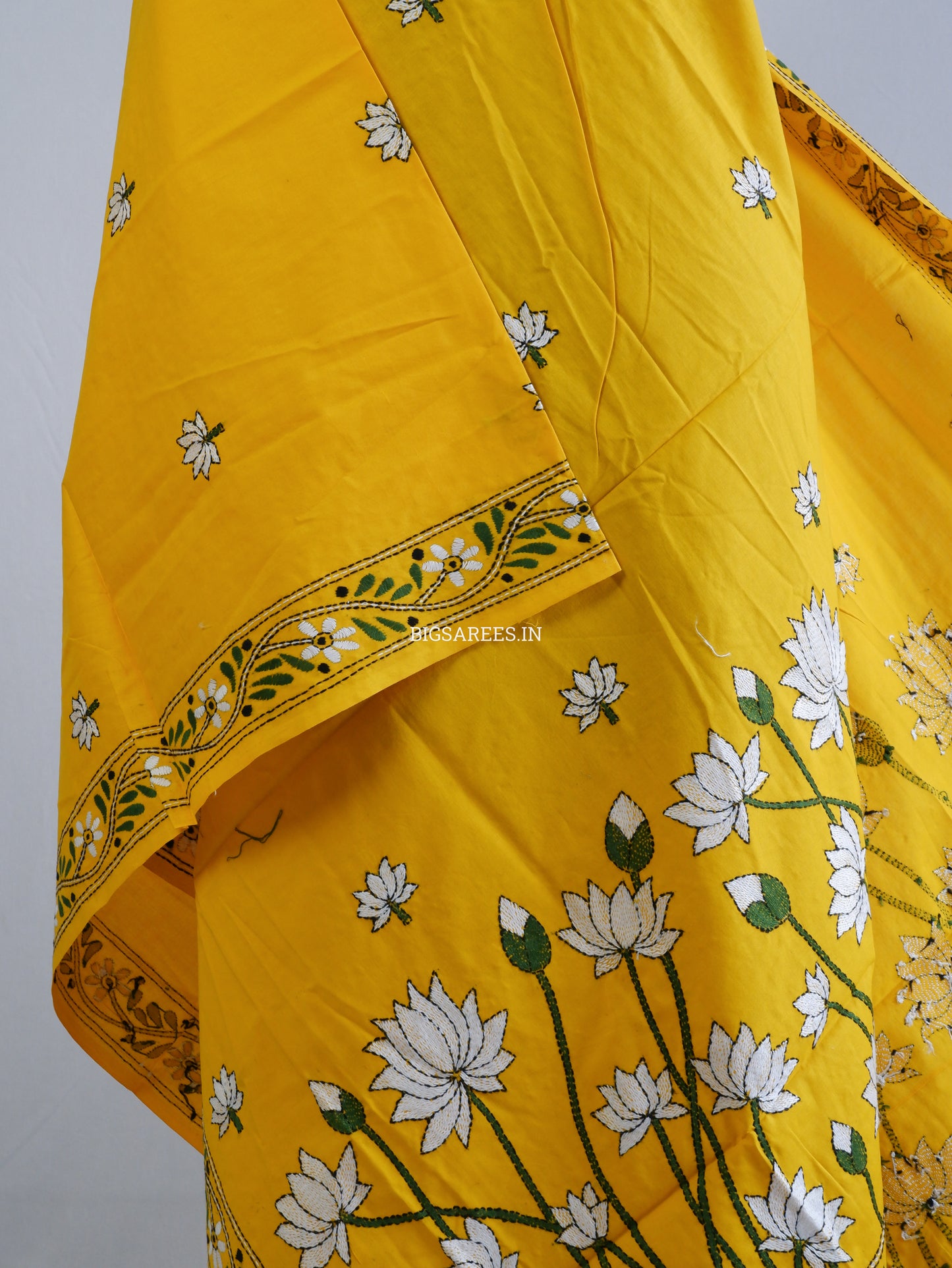 Hand-Embroidered Kantha Stitch Dupatta | Khadi Cotton | Yellow