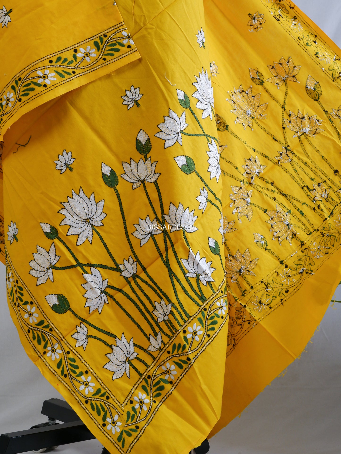 Hand-Embroidered Kantha Stitch Dupatta | Khadi Cotton | Yellow