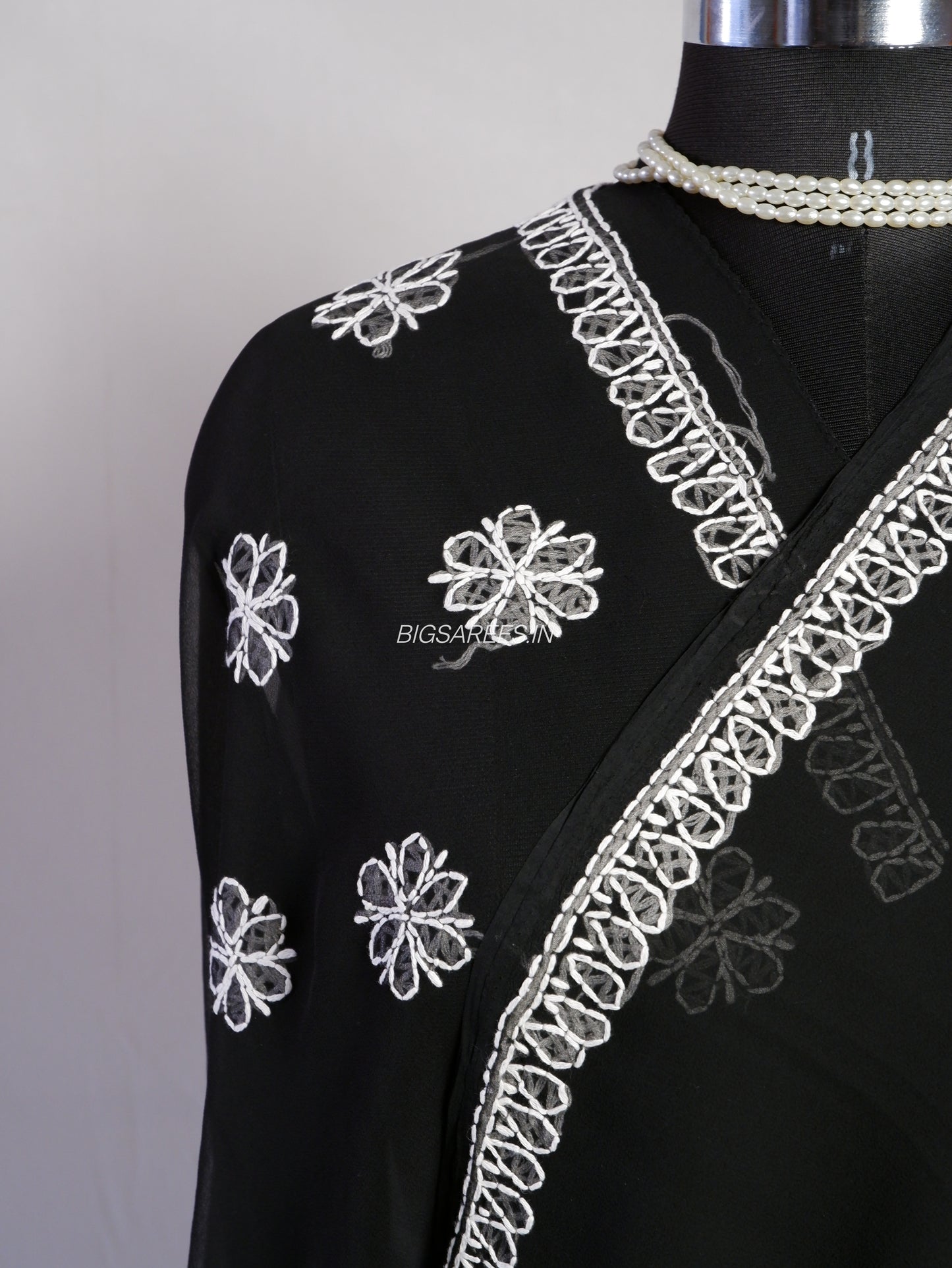 Chikankari Hand Embroidered Saree | Semi Georgette | Black