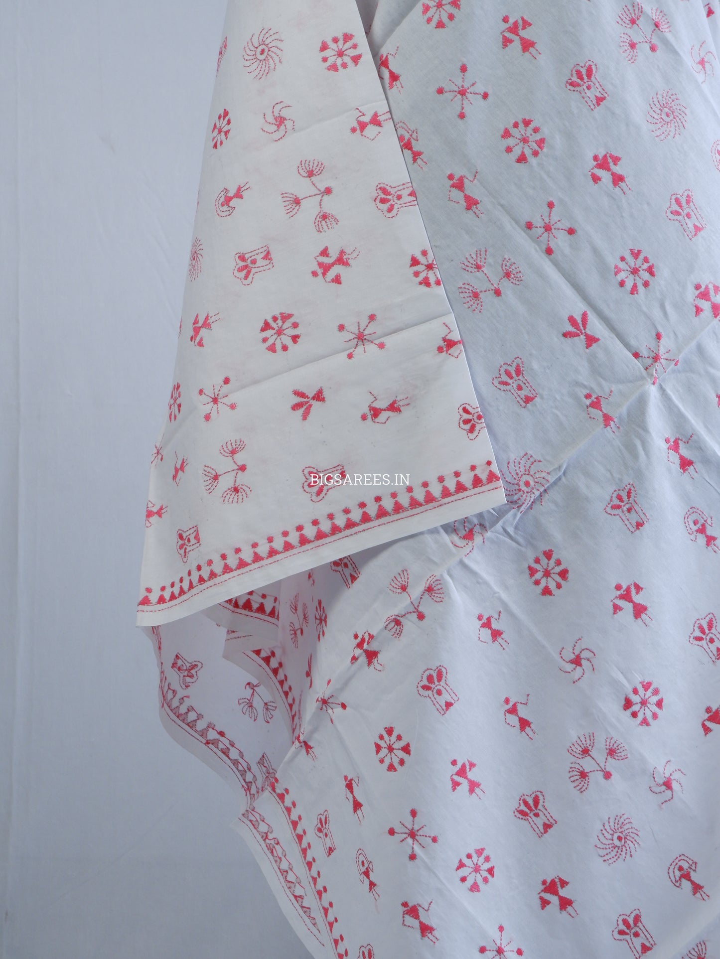 Hand-Embroidered Kantha Stitch Dupatta | Khadi Cotton | White