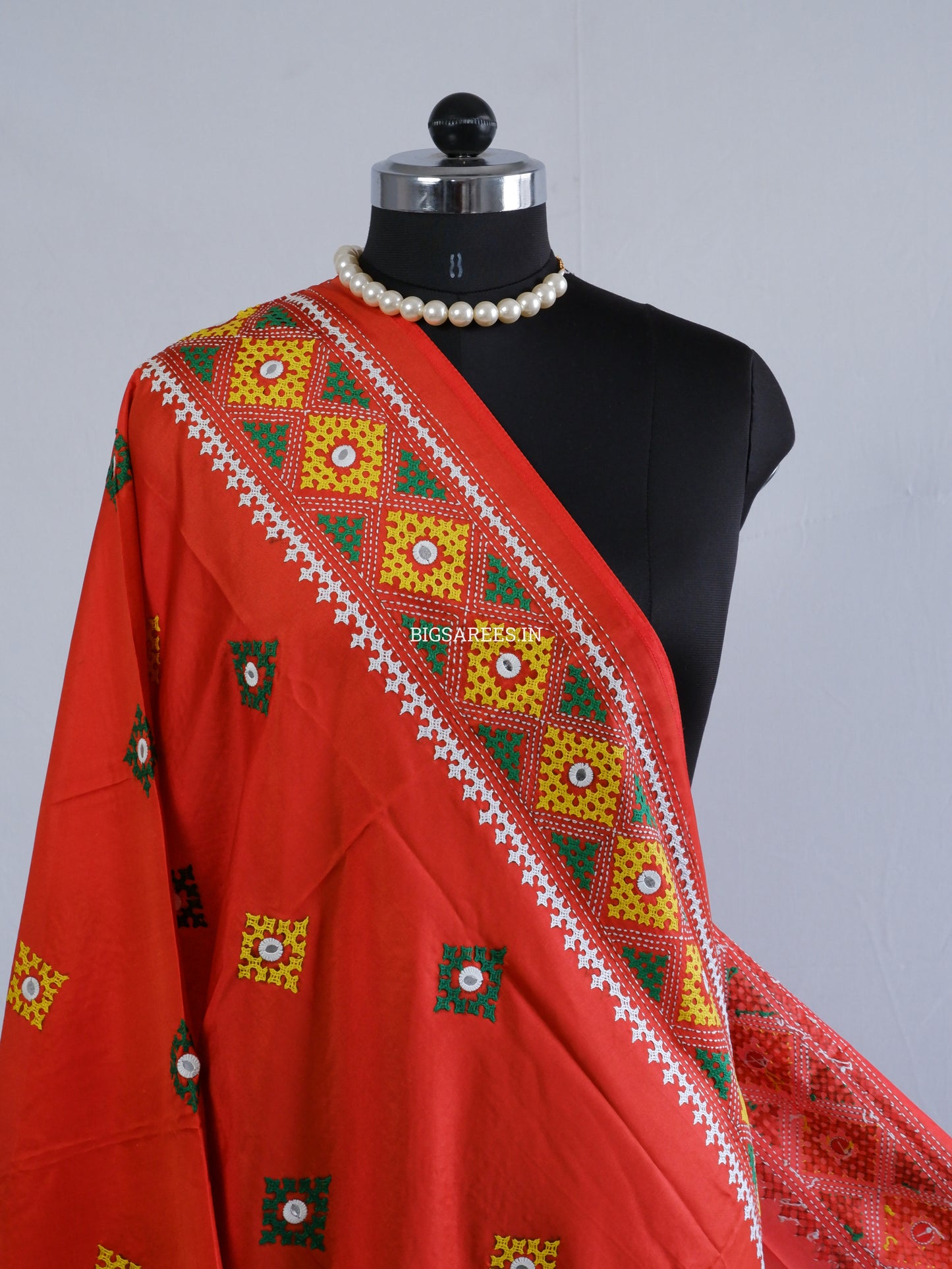Kutchi Work Dupatta | Blended Banglore Silk Dupatta | Red