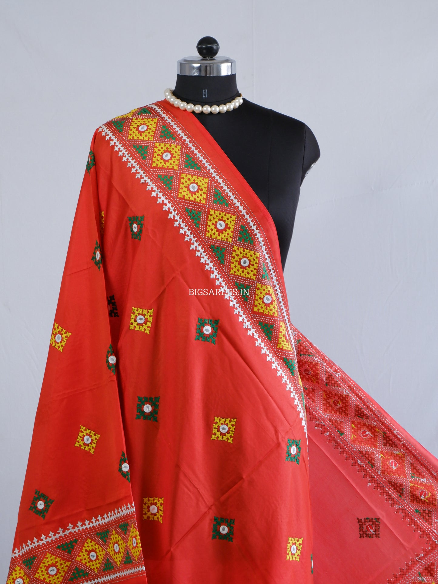 Kutchi Work Dupatta | Blended Banglore Silk Dupatta | Red