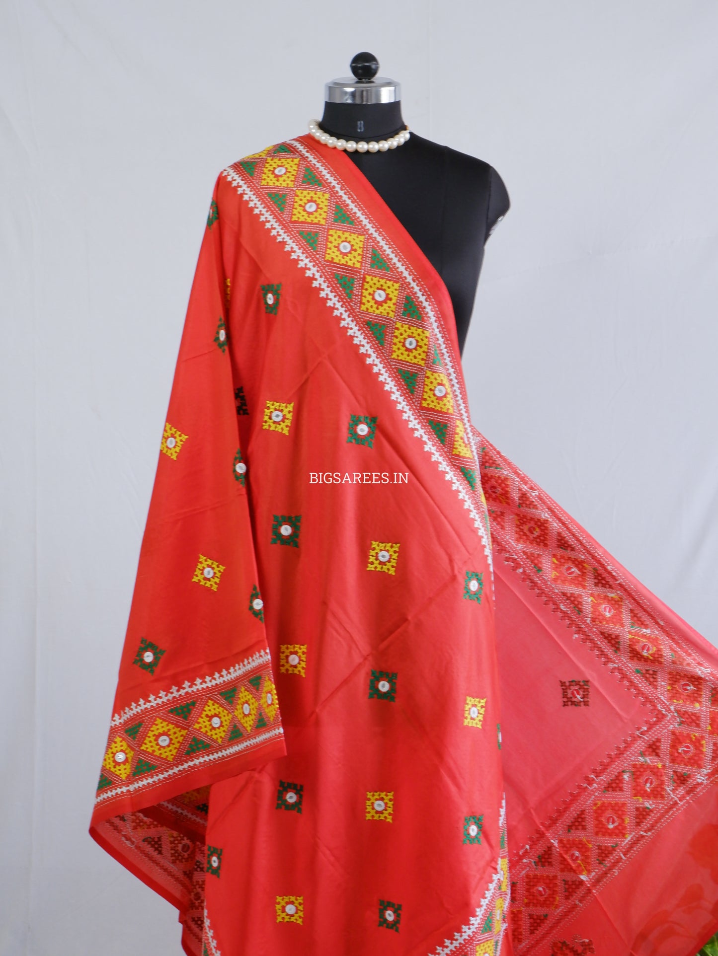 Kutchi Work Dupatta | Blended Banglore Silk Dupatta | Red