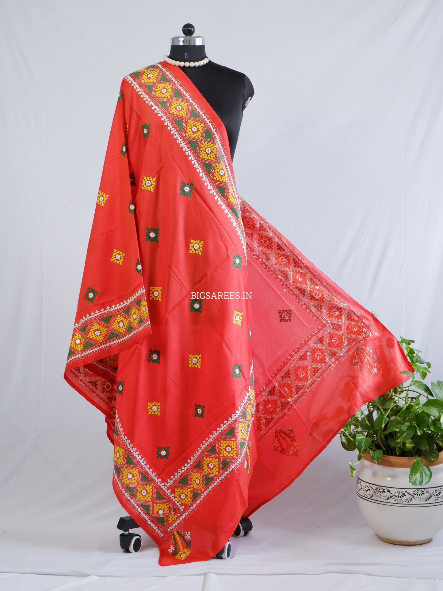 Kutchi Work Dupatta | Blended Banglore Silk Dupatta | Red