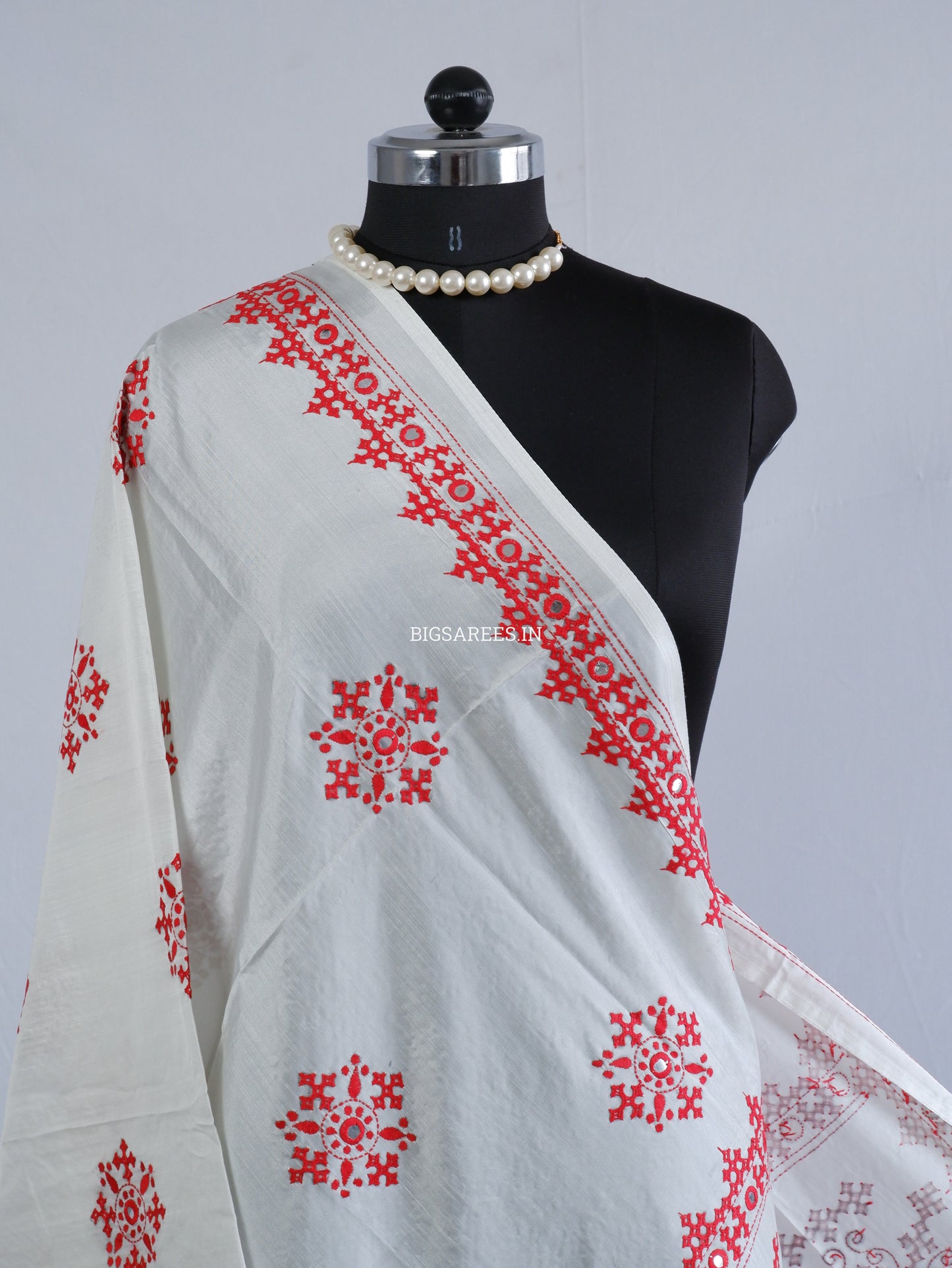 Kutchi Work Dupatta | Blended Banglore Silk Dupatta | White