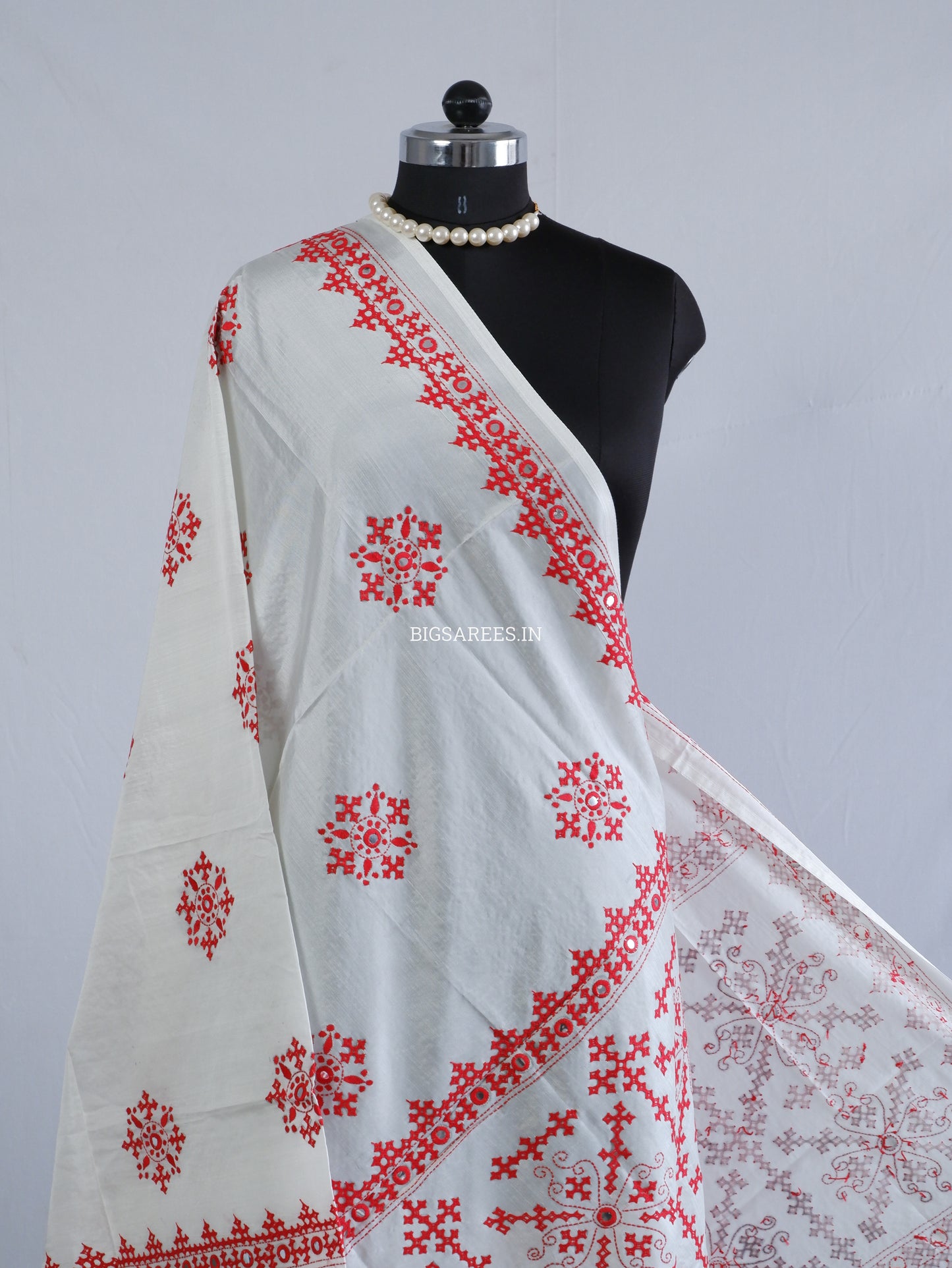 Kutchi Work Dupatta | Blended Banglore Silk Dupatta | White
