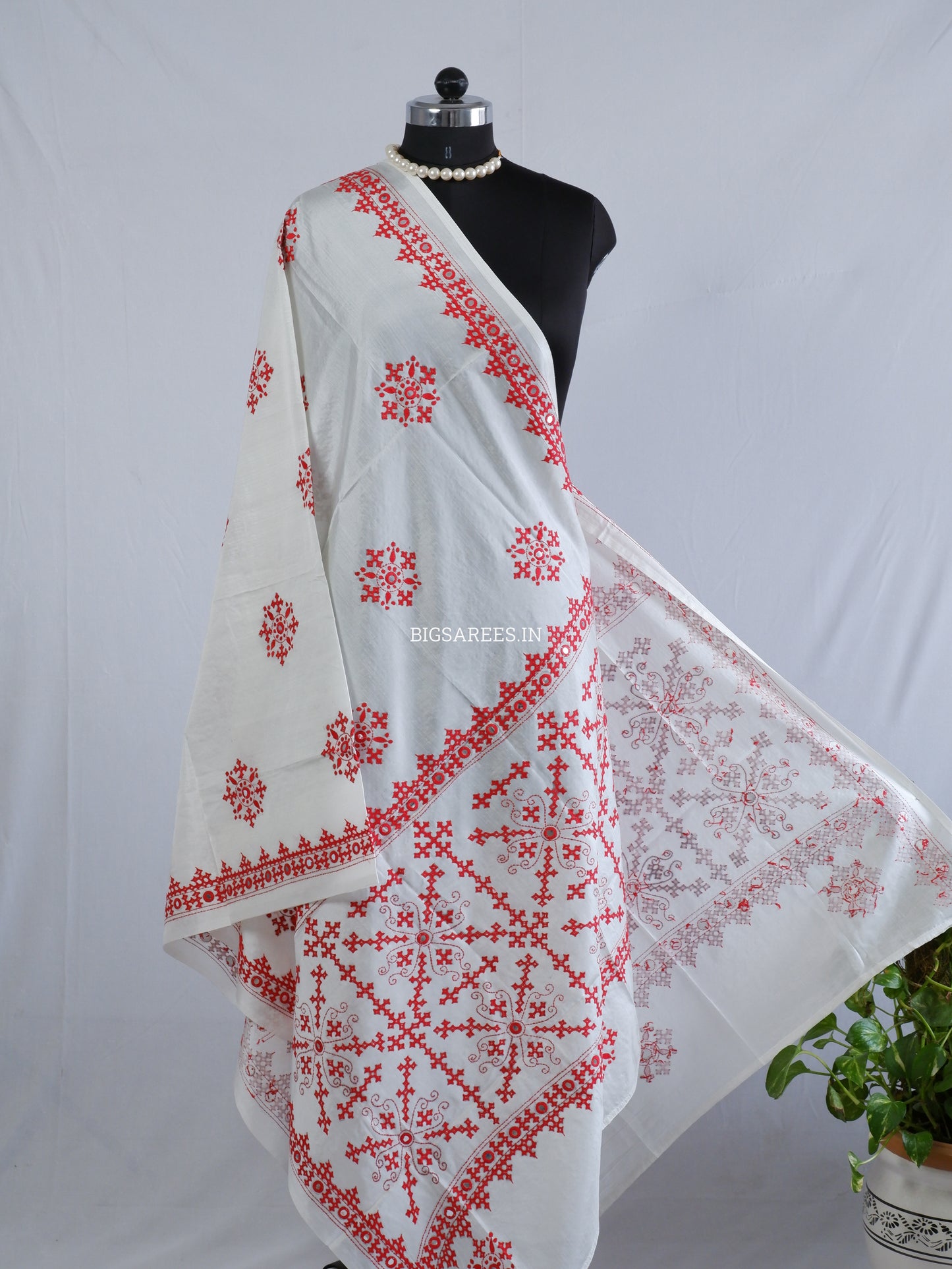 Kutchi Work Dupatta | Blended Banglore Silk Dupatta | White