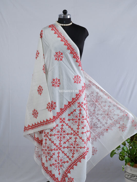 Kutchi Work Dupatta | Blended Banglore Silk Dupatta | White