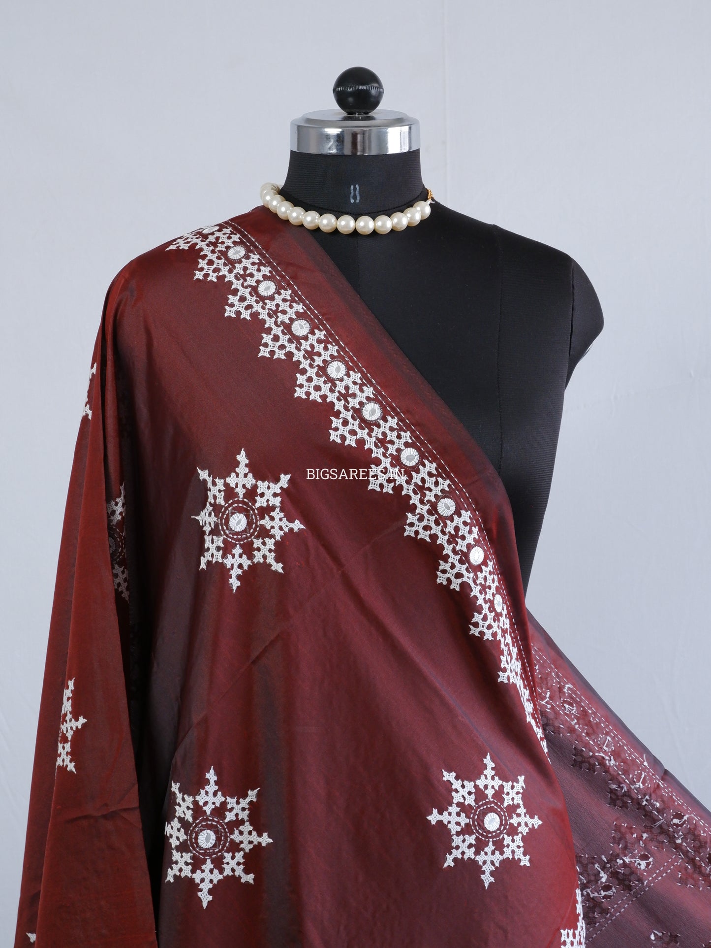 Kutchi Work Dupatta | Blended Banglore Silk Dupatta | Maroon