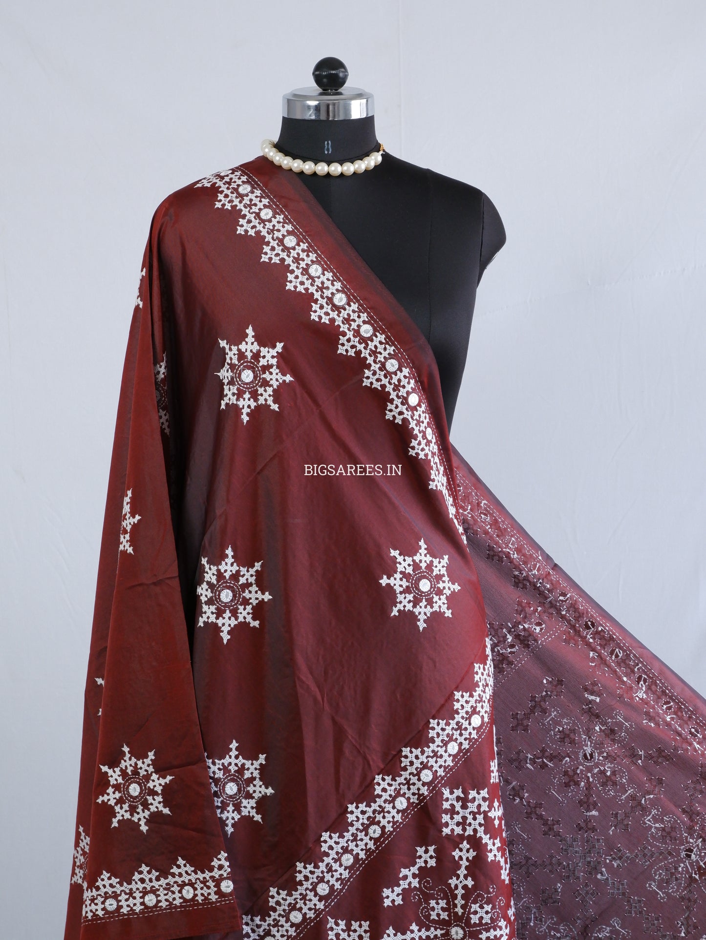 Kutchi Work Dupatta | Blended Banglore Silk Dupatta | Maroon