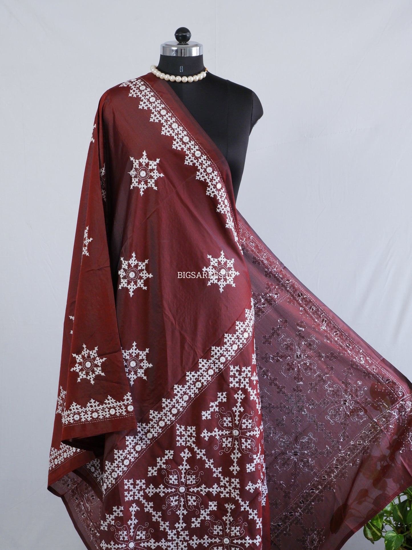 Kutchi Work Dupatta | Blended Banglore Silk Dupatta | Maroon