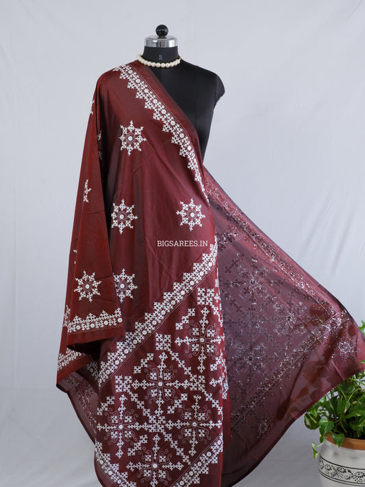 Kutchi Work Dupatta | Blended Banglore Silk Dupatta | Maroon