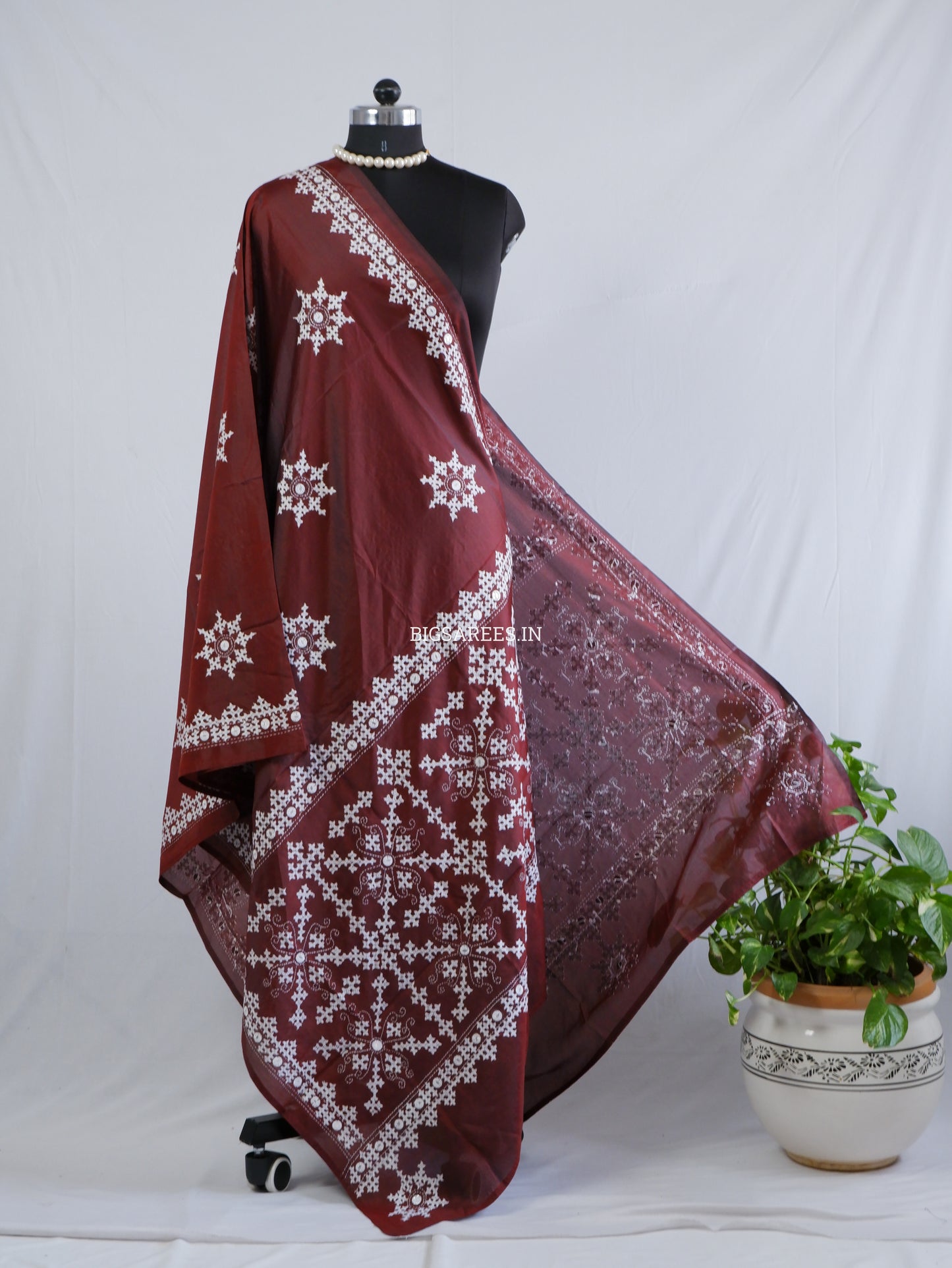 Kutchi Work Dupatta | Blended Banglore Silk Dupatta | Maroon