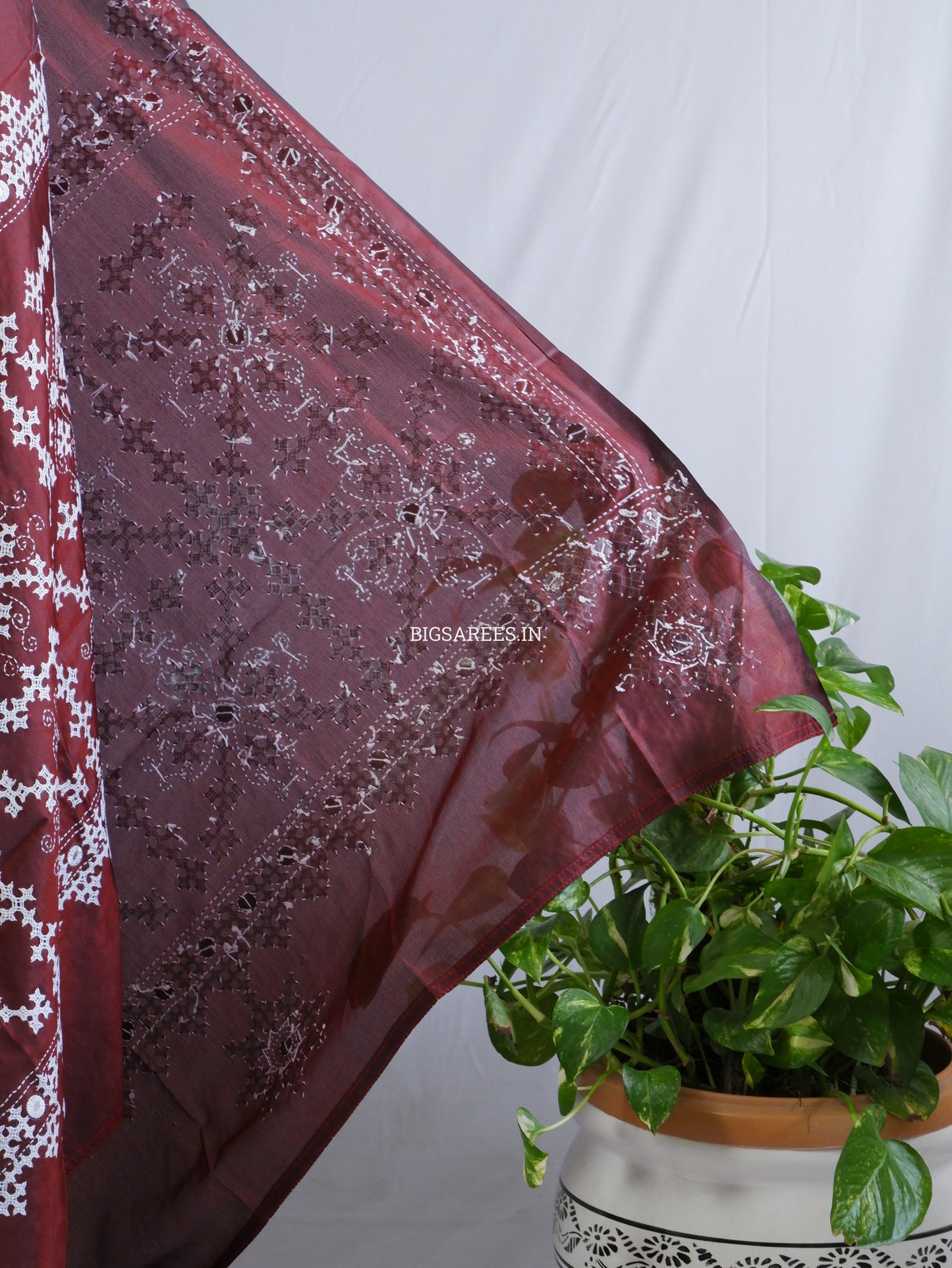 Kutchi Work Dupatta | Blended Banglore Silk Dupatta | Maroon