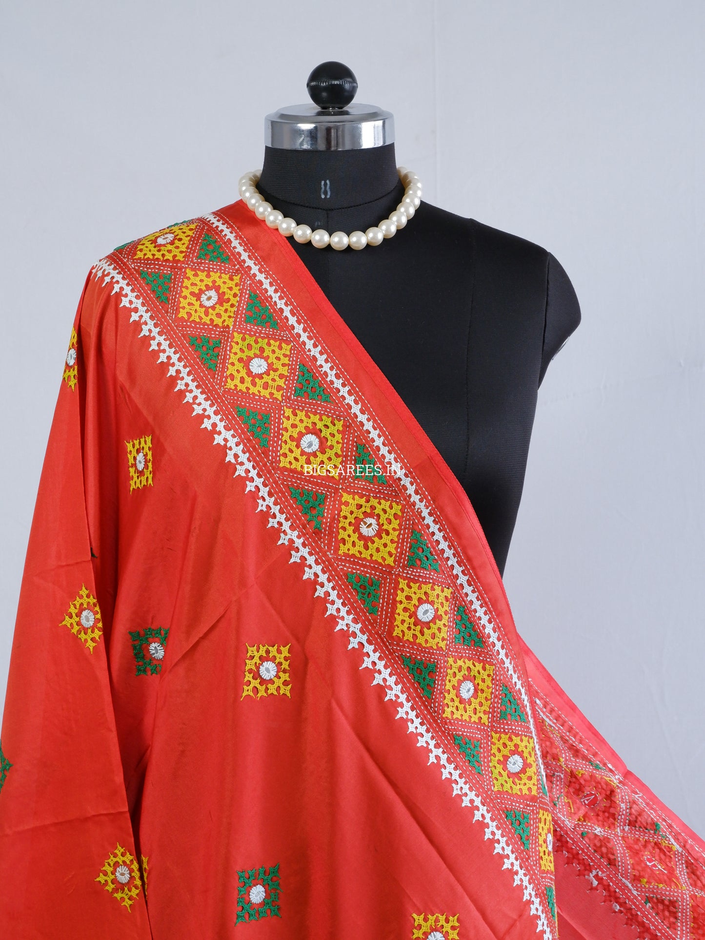 Kutchi Work Dupatta | Blended Banglore Silk Dupatta | Red