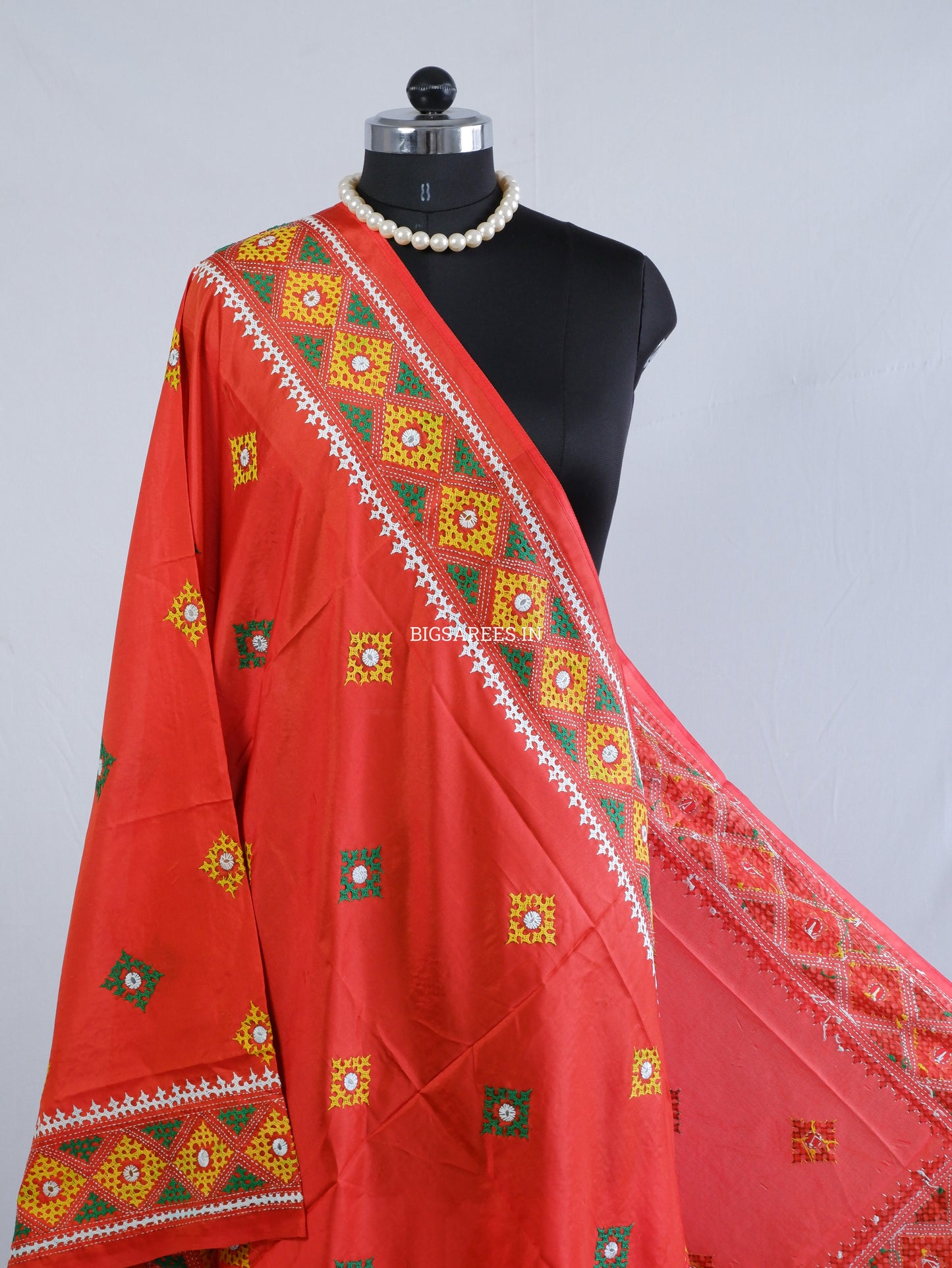 Kutchi Work Dupatta | Blended Banglore Silk Dupatta | Red