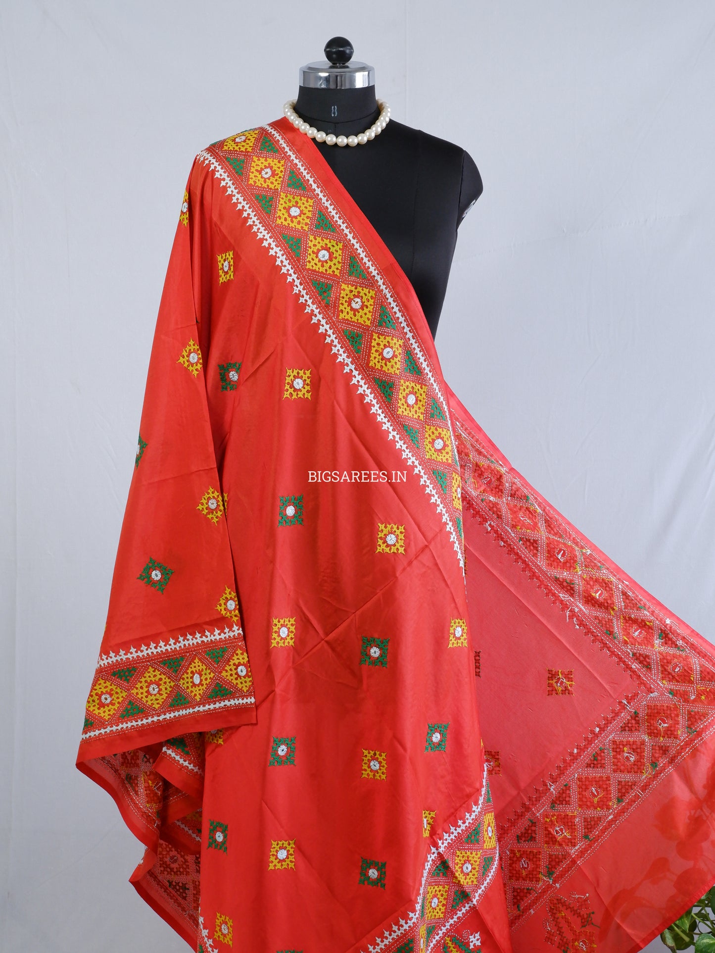Kutchi Work Dupatta | Blended Banglore Silk Dupatta | Red