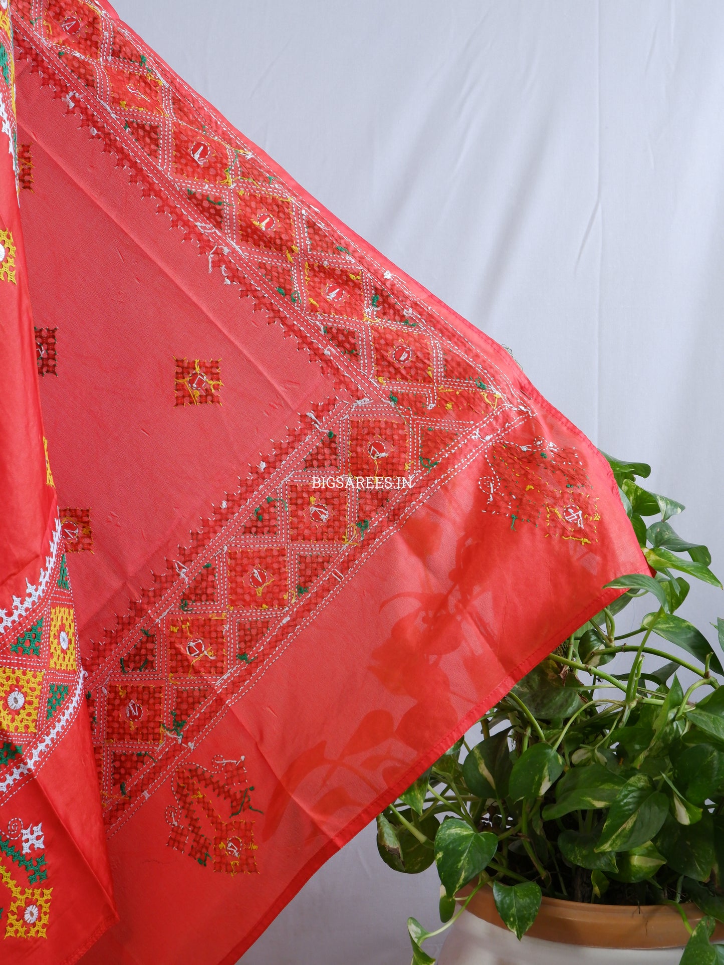 Kutchi Work Dupatta | Blended Banglore Silk Dupatta | Red