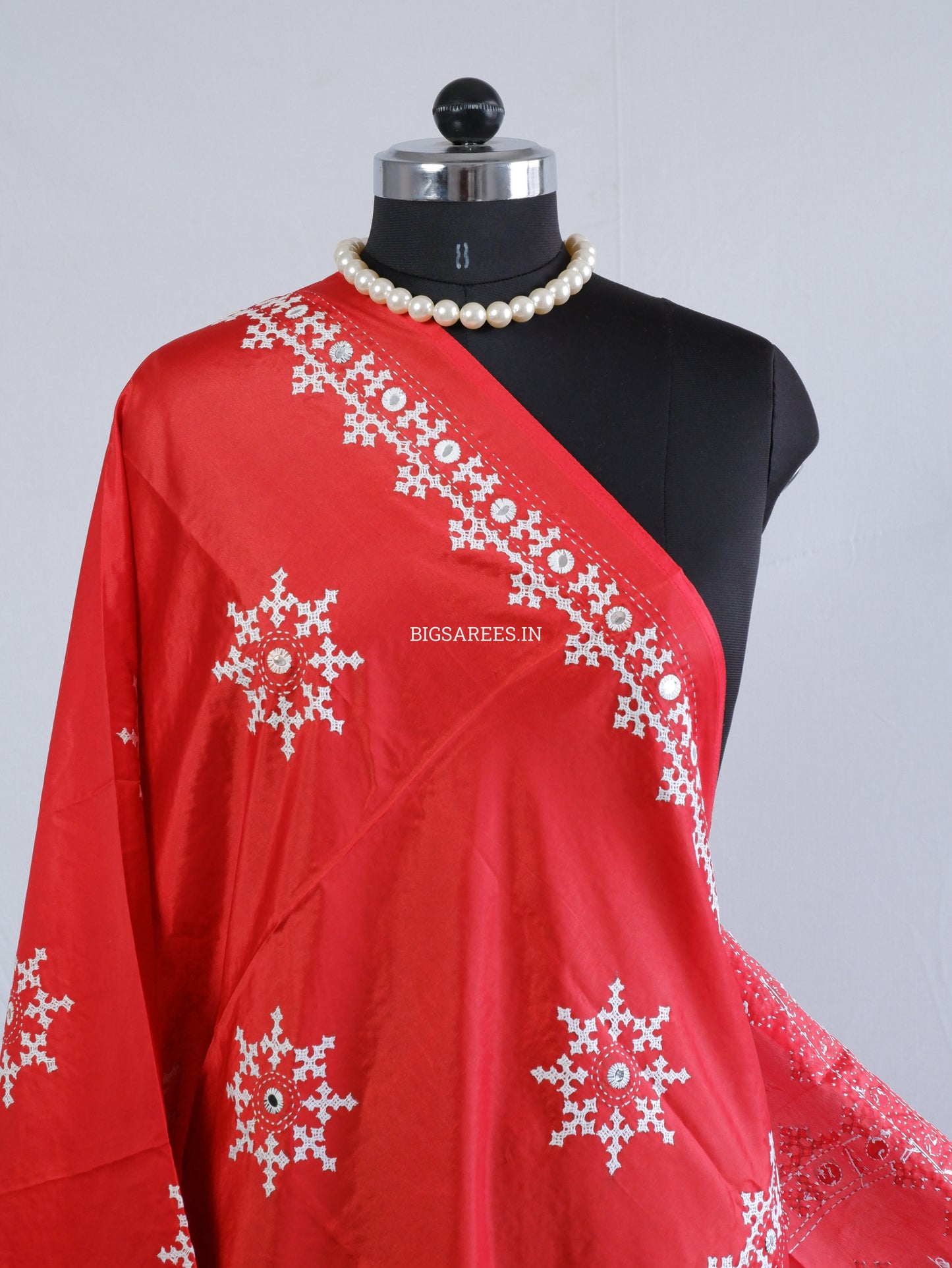 Kutchi Work Dupatta | Blended Banglore Silk Dupatta | Red