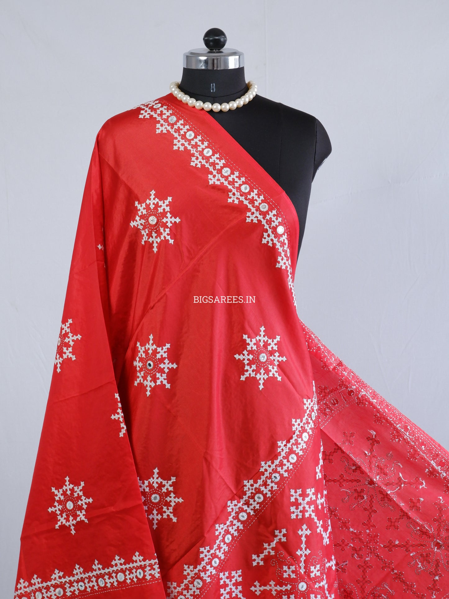 Kutchi Work Dupatta | Blended Banglore Silk Dupatta | Red