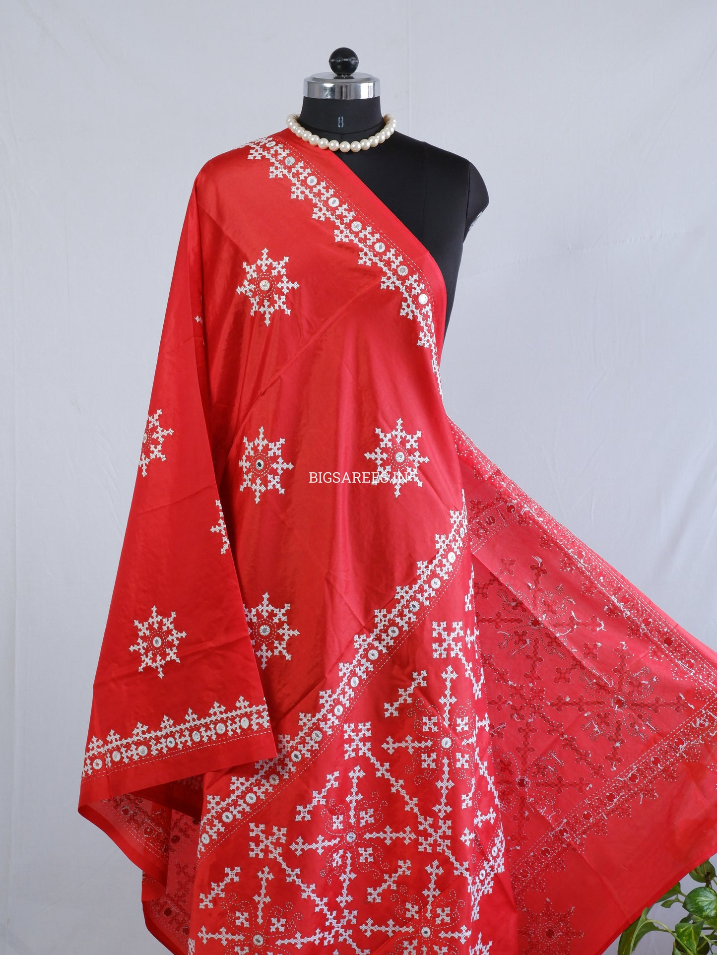 Kutchi Work Dupatta | Blended Banglore Silk Dupatta | Red