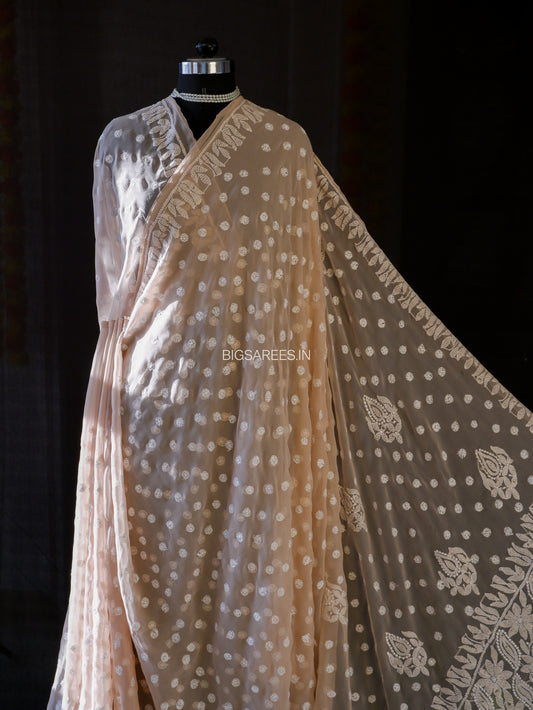 Chikankari Hand Embroidered Saree | Semi Georgette | Beige
