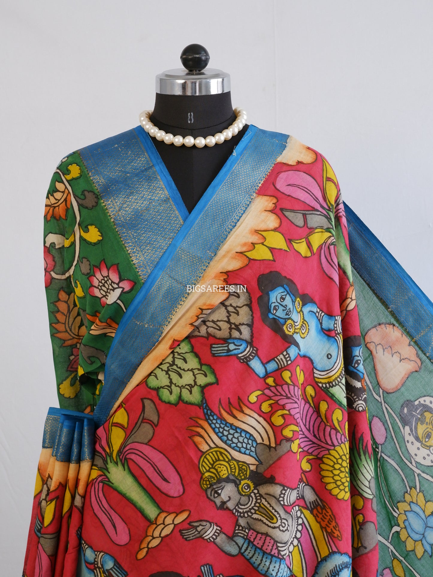 Pen Kalamkari Cotton Saree with Running Blouse | Hand-Painted | Red