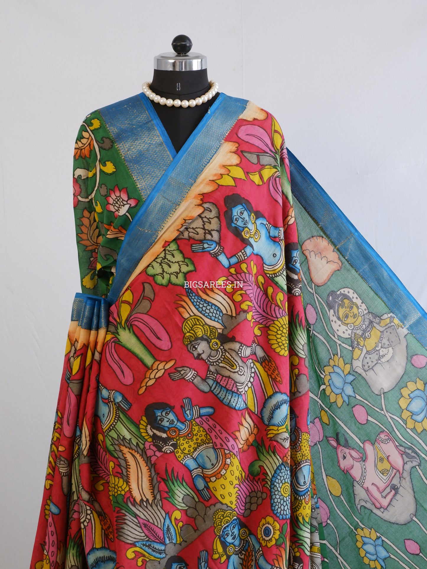 Pen Kalamkari Cotton Saree with Running Blouse | Hand-Painted | Red