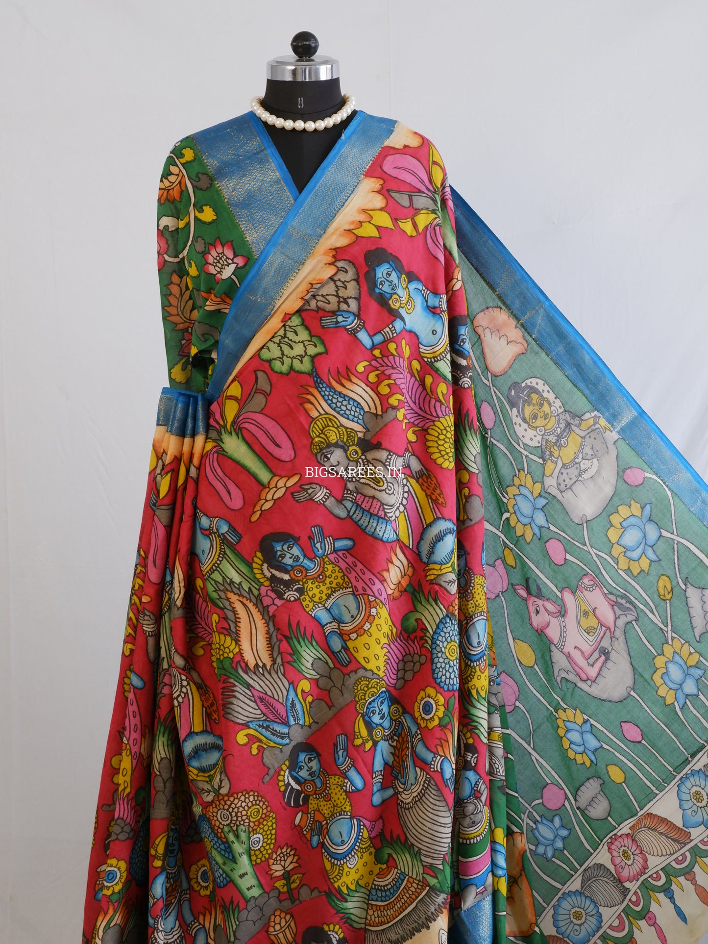 Pen Kalamkari Cotton Saree with Running Blouse | Hand-Painted | Red
