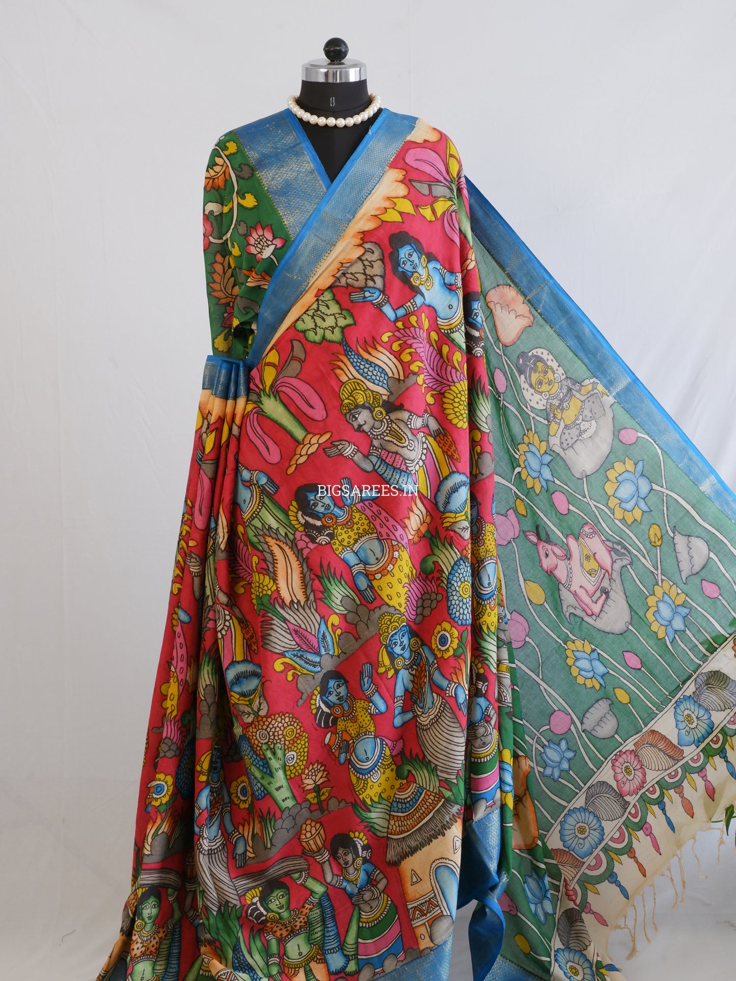 Pen Kalamkari Cotton Saree with Running Blouse | Hand-Painted | Red