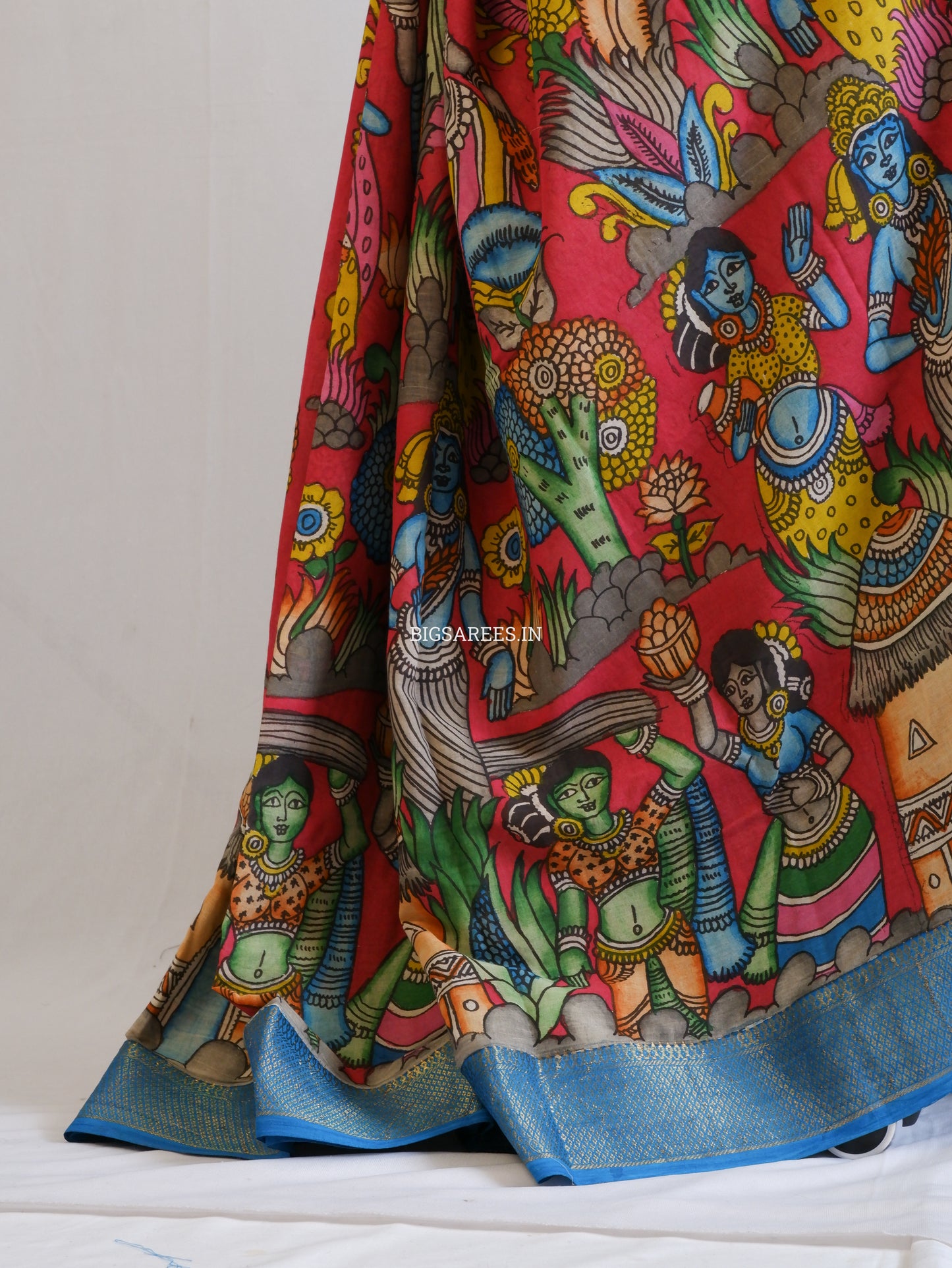 Pen Kalamkari Cotton Saree with Running Blouse | Hand-Painted | Red